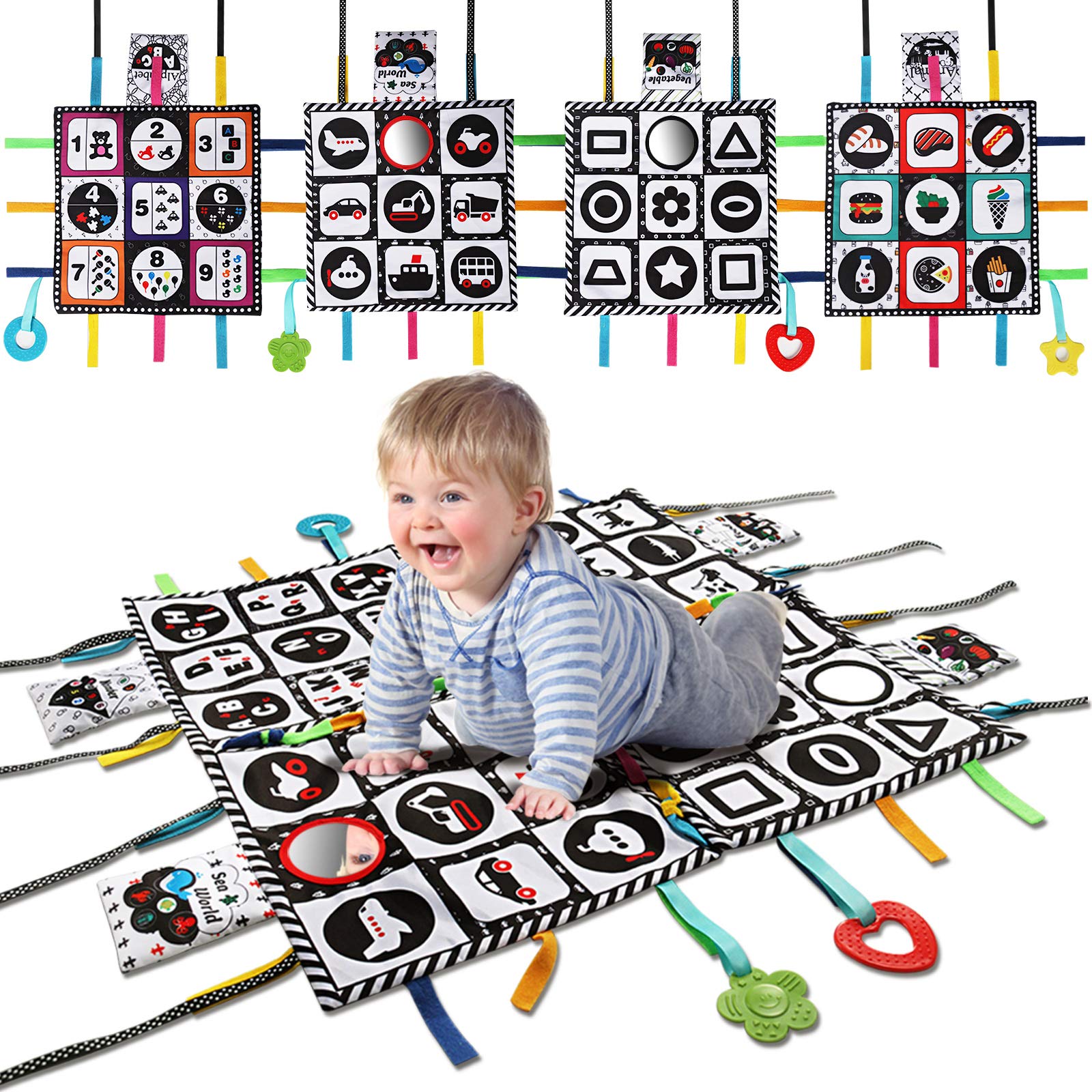 Teytoy tummy time floor mirror with black-and-white design for early visual focus.