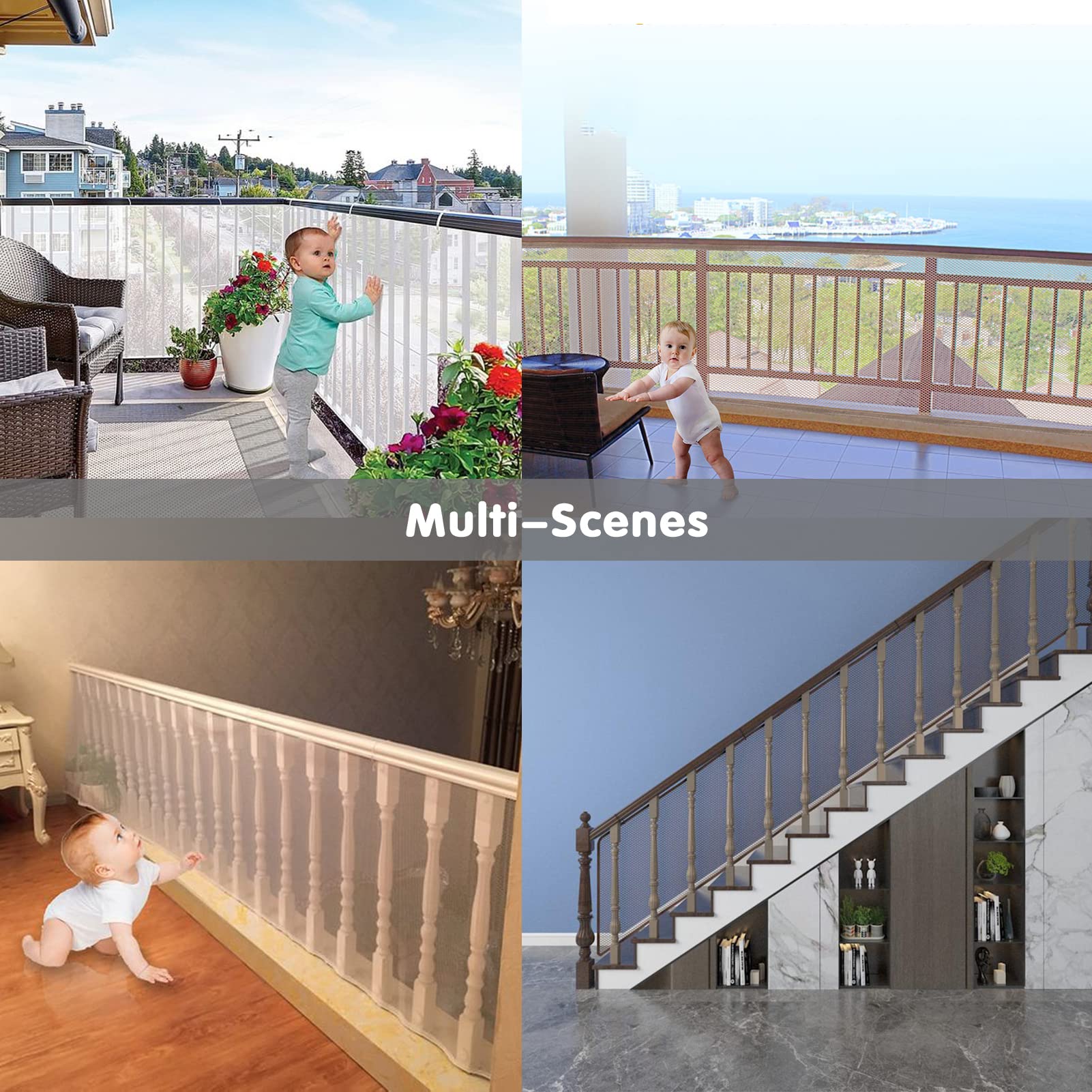 TEZONG adjustable-fit balcony safety net fits many railings.