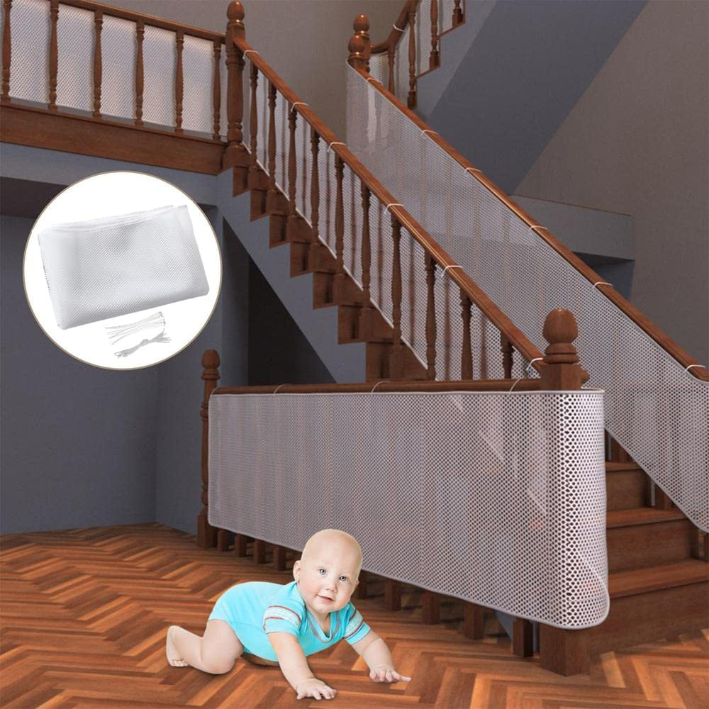 TEZONG baby balcony safety net on banister guard enhances child protection and clear visibility.