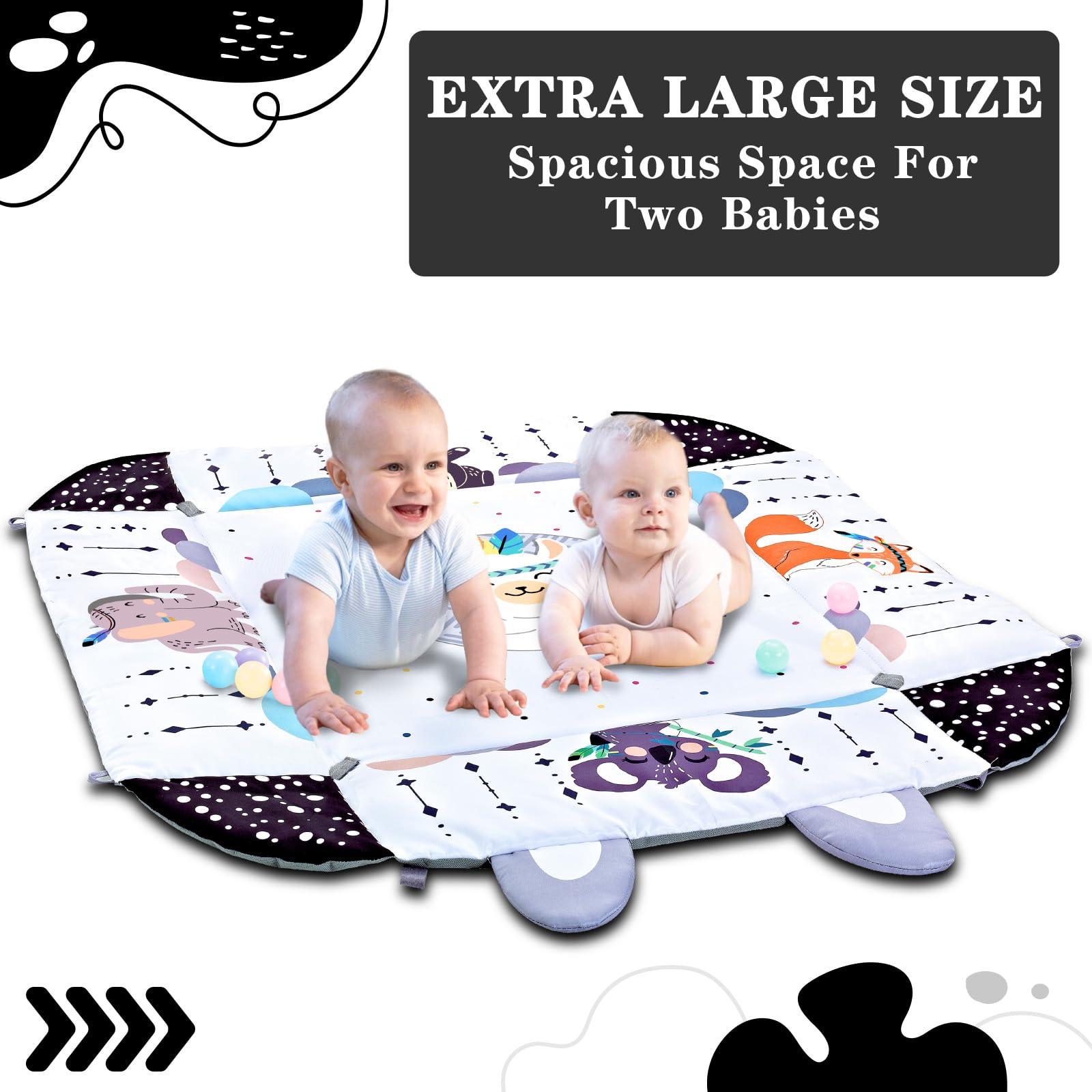 TFDER oversized play mat provides spacious space for tummy time.