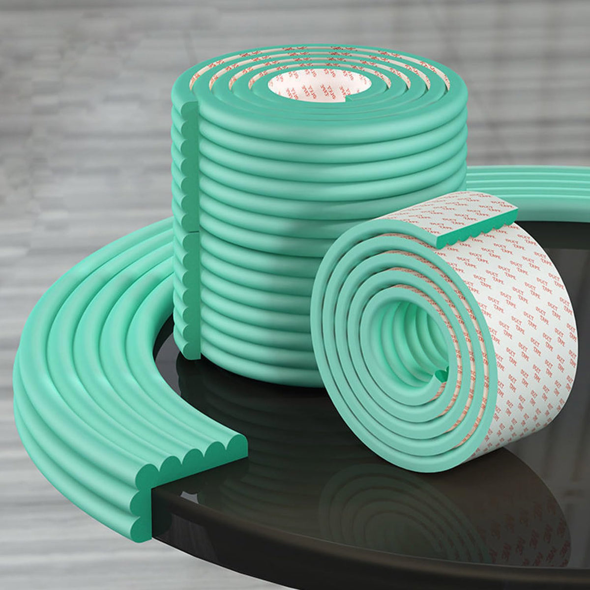 TFXXSJWY soft edge protector on wooden table edge for safer family use.