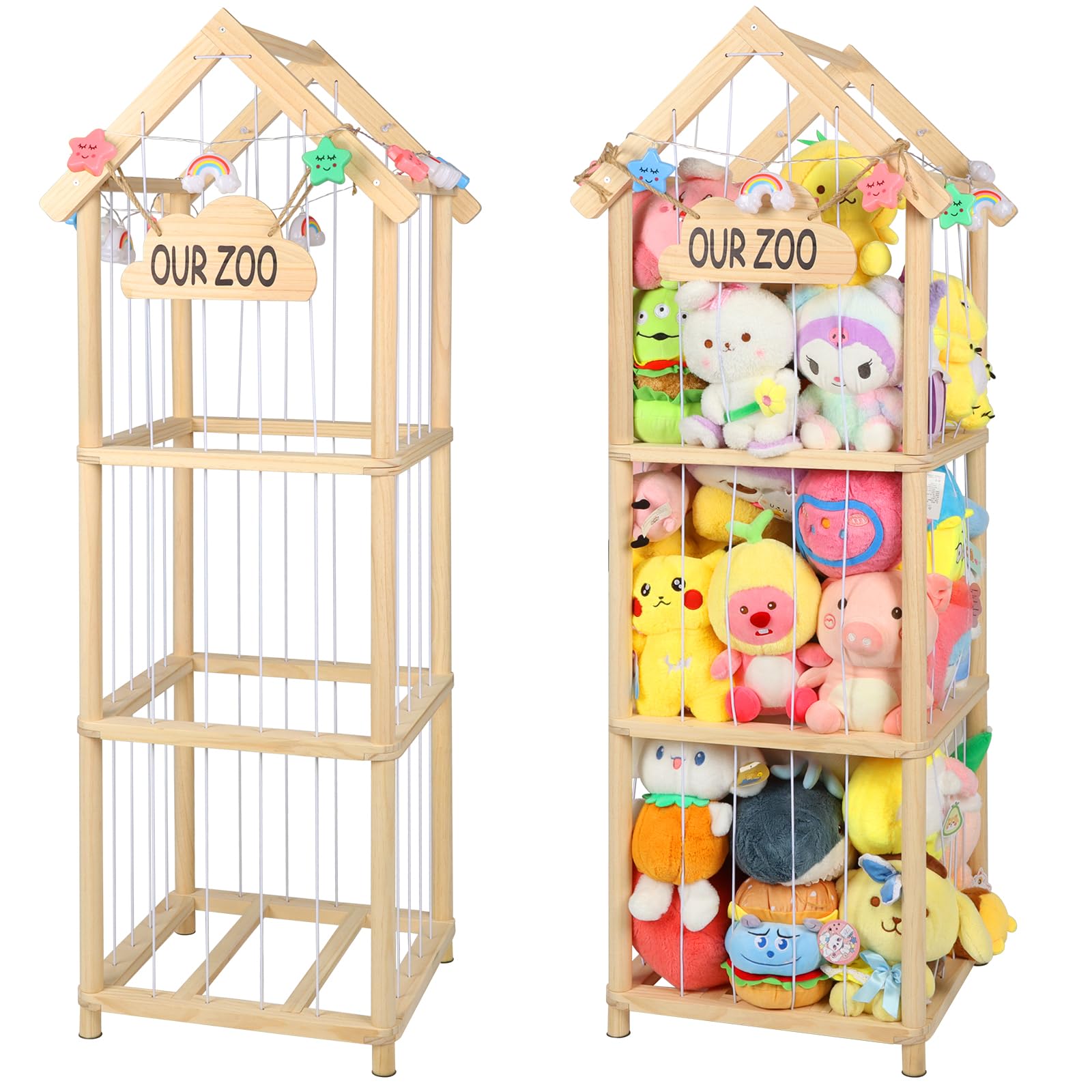 TGS 53-inch plushies storage tower with roof and lights organizing toys neatly.