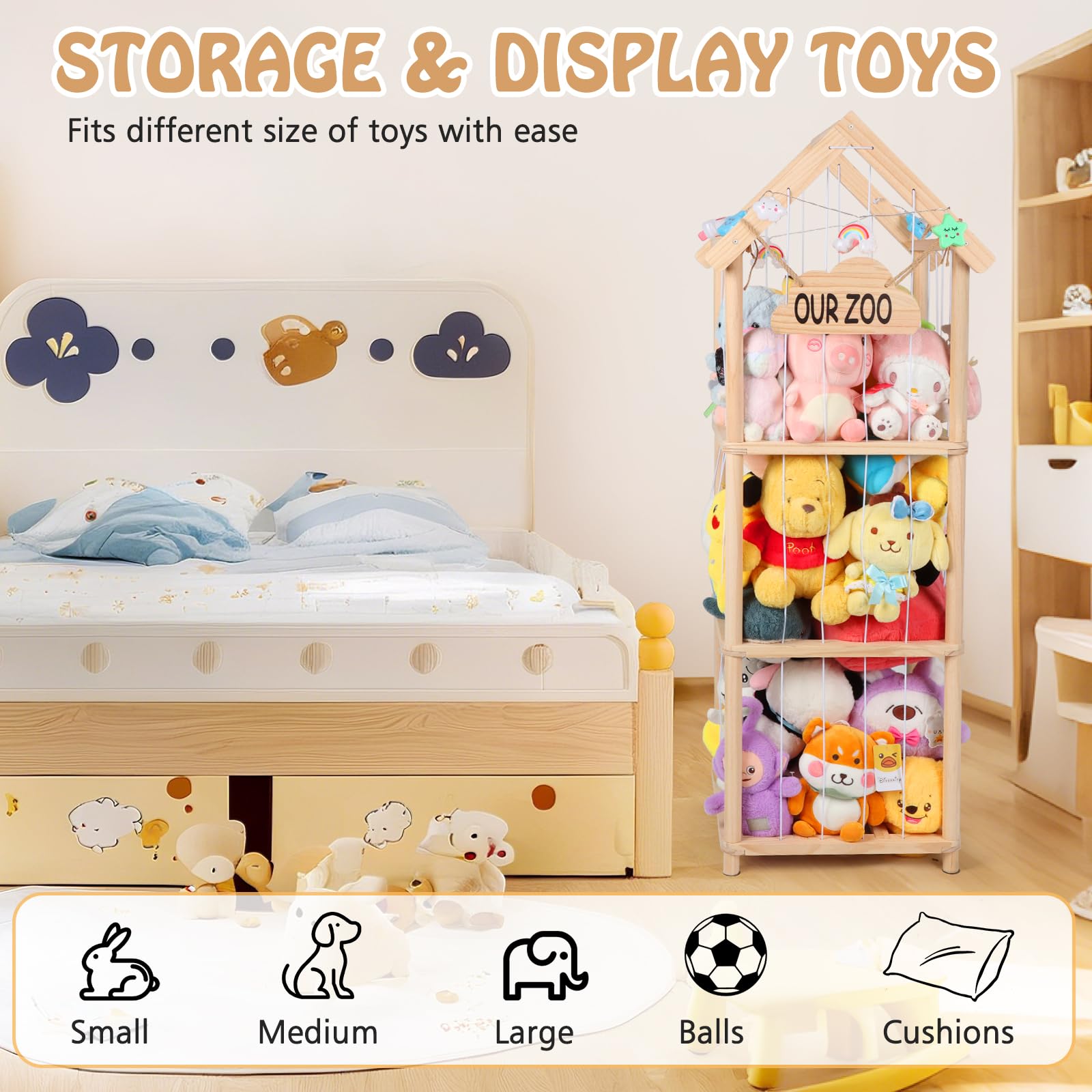 TGS elastic cords allow easy toy retrieval and storage for kids.