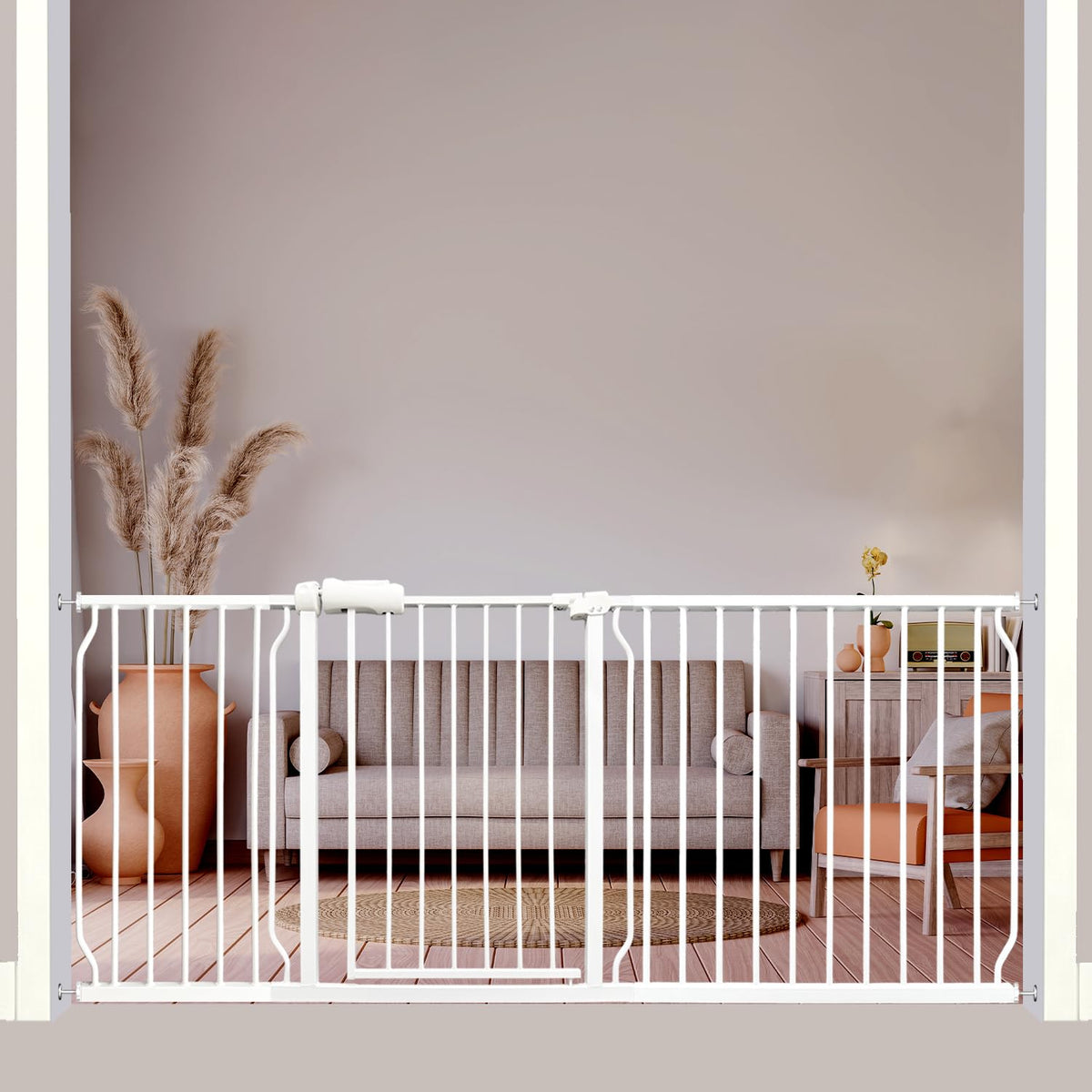 Thasamm extra wide gate extended for large openings with secure, tool-free setup