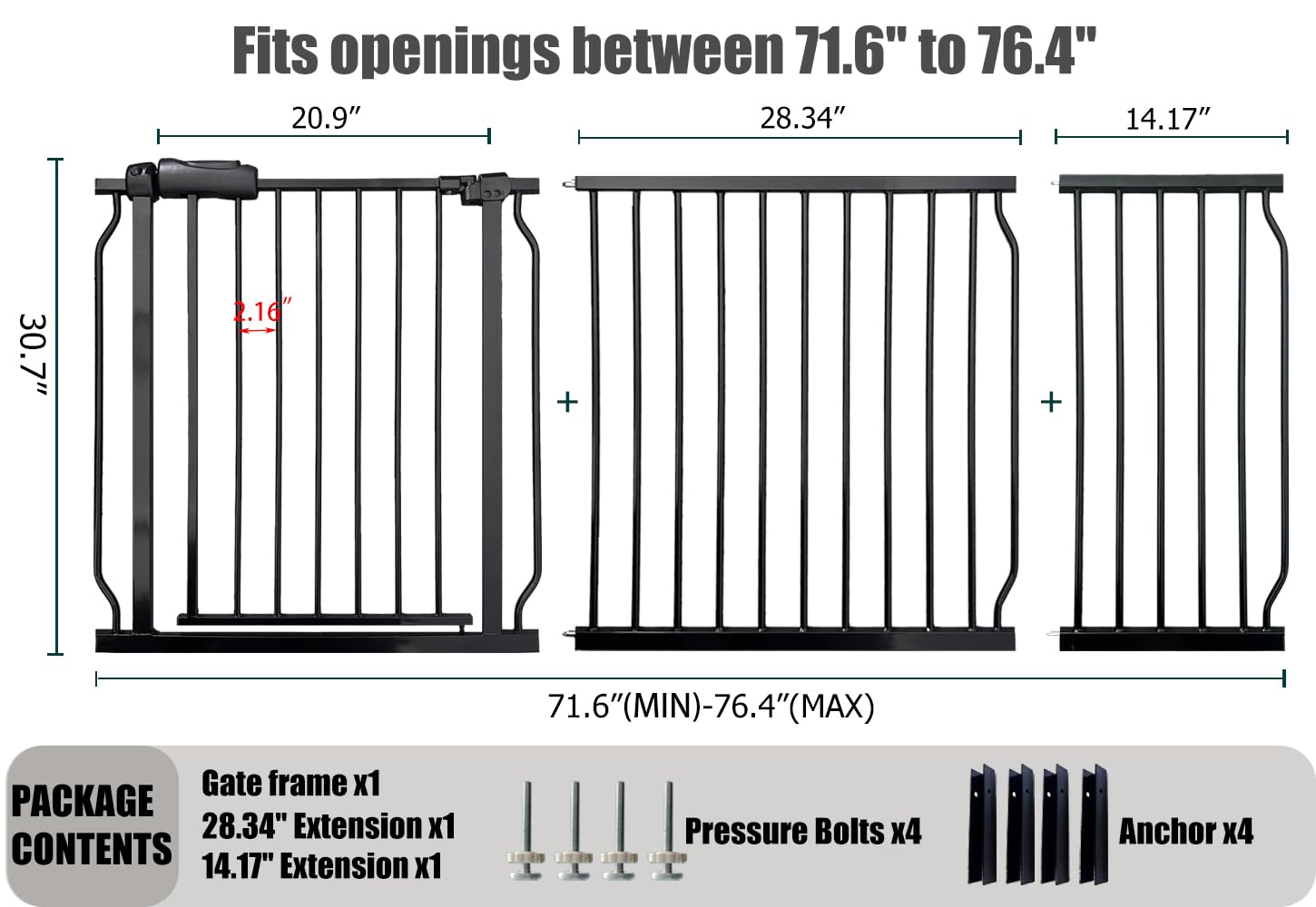 Thasamm gate swing door 20.9-inch opening for easy one-handed passage