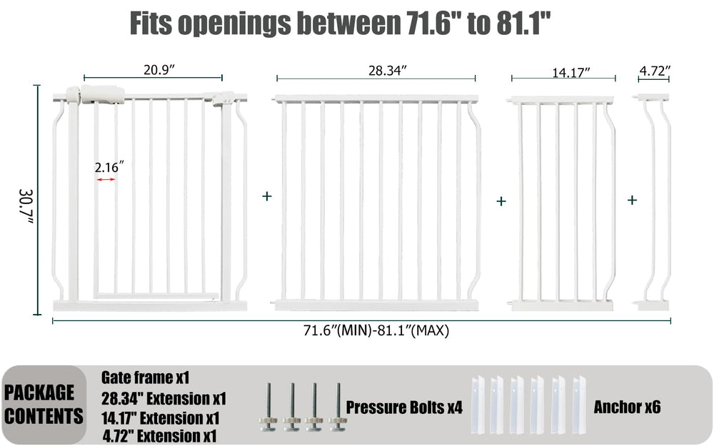 Thasamm gate extension panel demonstrates adjustable width for stairs or large openings.