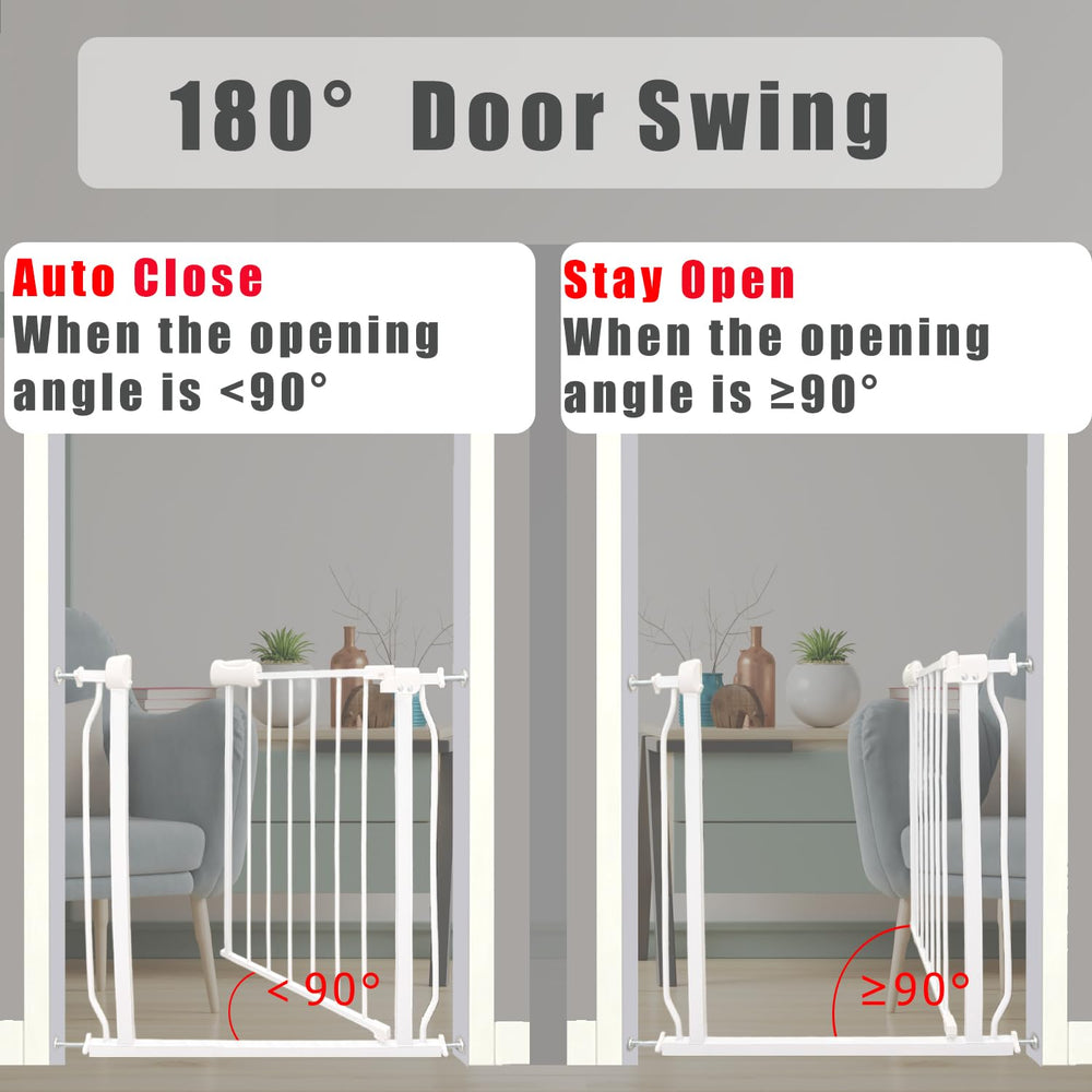 Thasamm swing door with a sixteen point six inch opening for smooth passage.