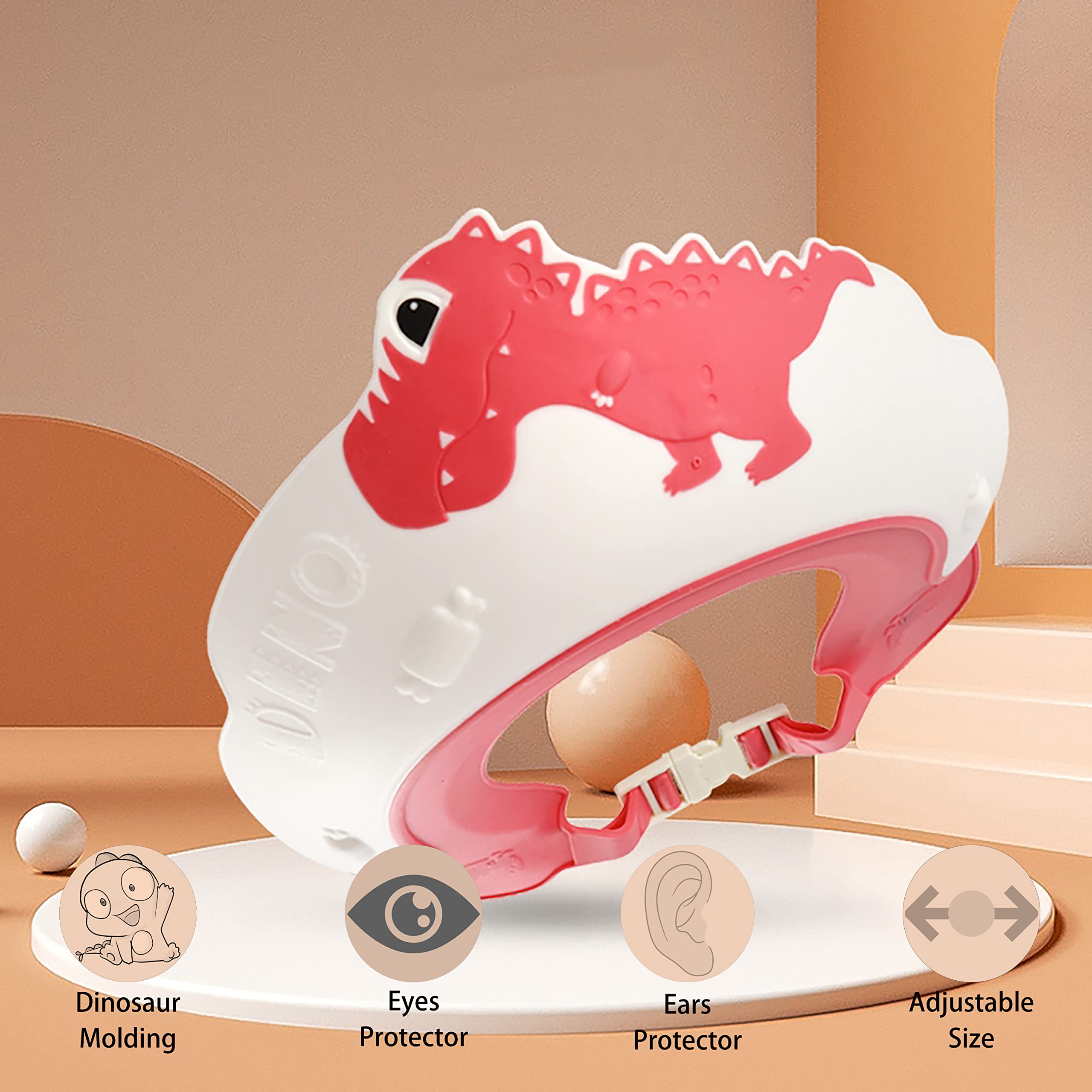 Thcbme crocodile shower cap front view protects ears while bath time is fun.