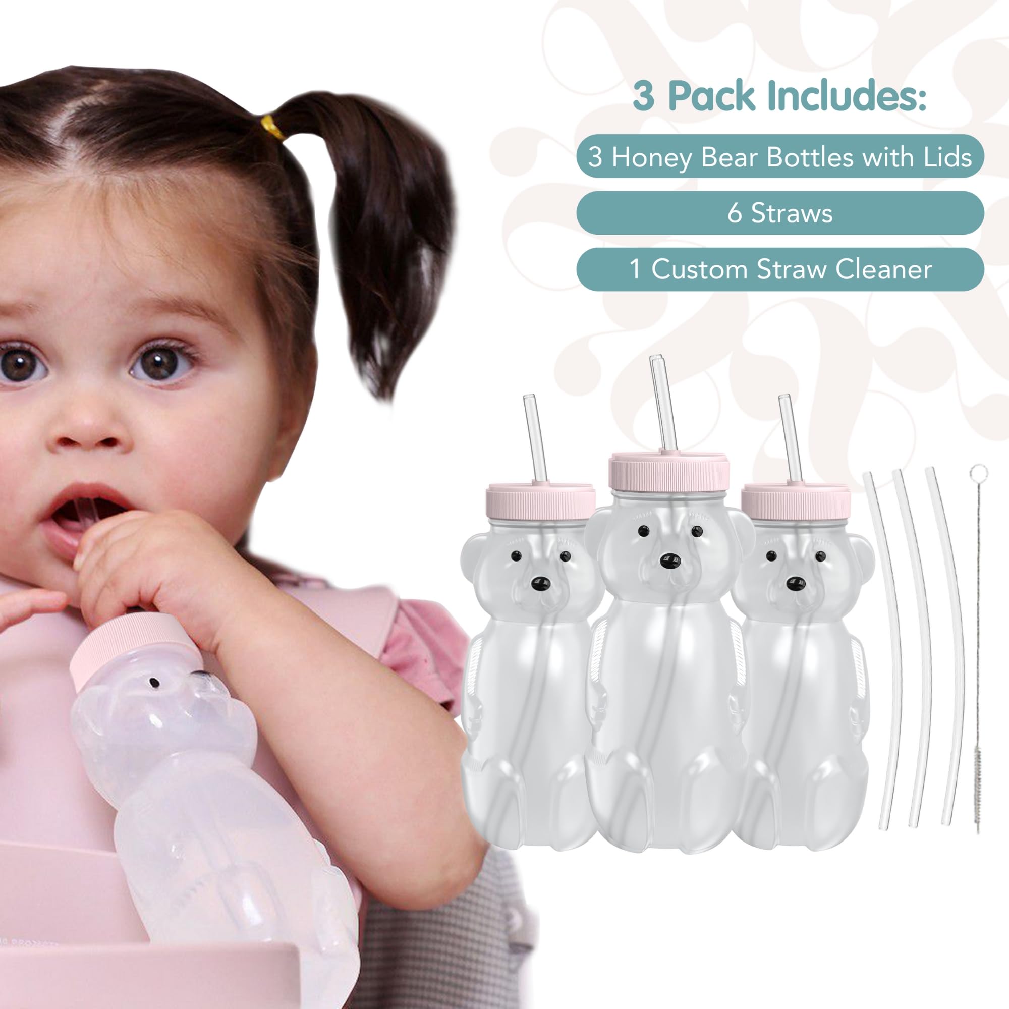 The 730 Project Honey Bear 3-pack includes straws and cleaner for convenience.
