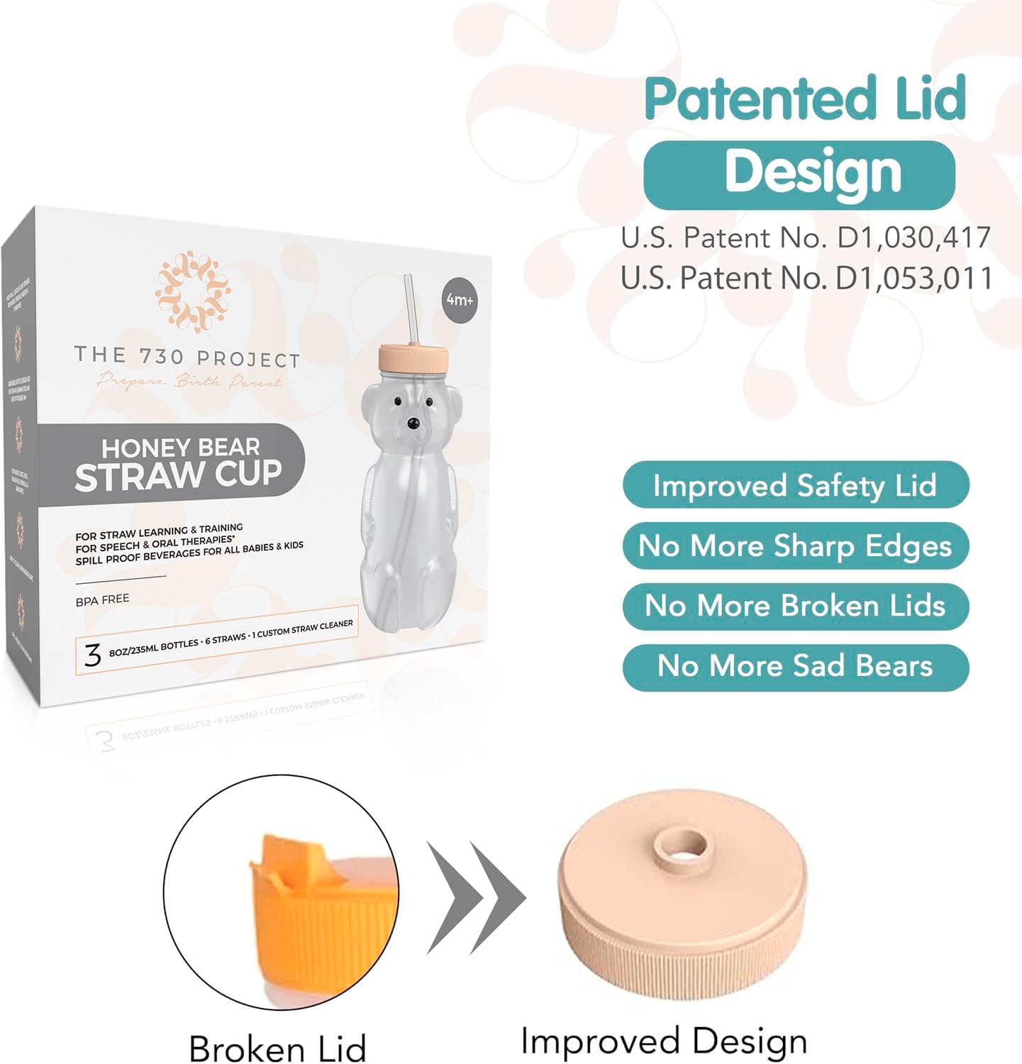 The 730 Project Honey Bear Cup straw-learning mode with gentle flow aids beginners.
