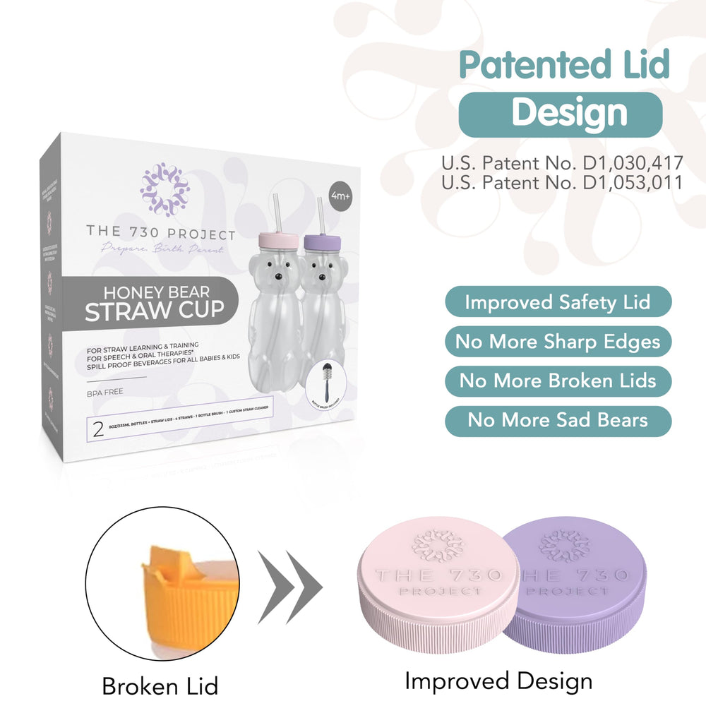 The 730 Project Honey Bear straw cup 2-pack packaging shows convenient, leak-resistant design for families