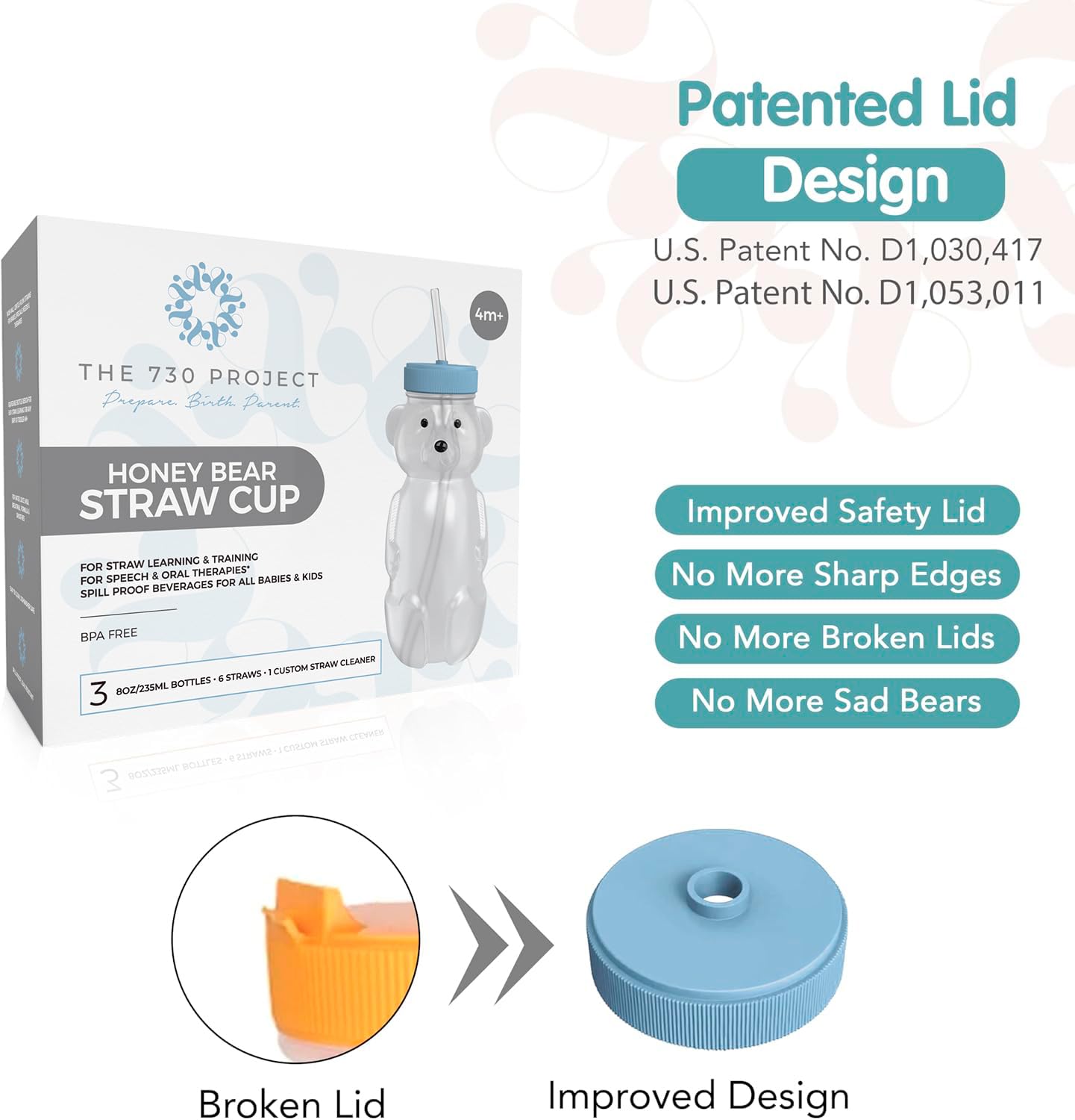The 730 Project Honey Bear straw cup supporting early straw learning for toddlers.