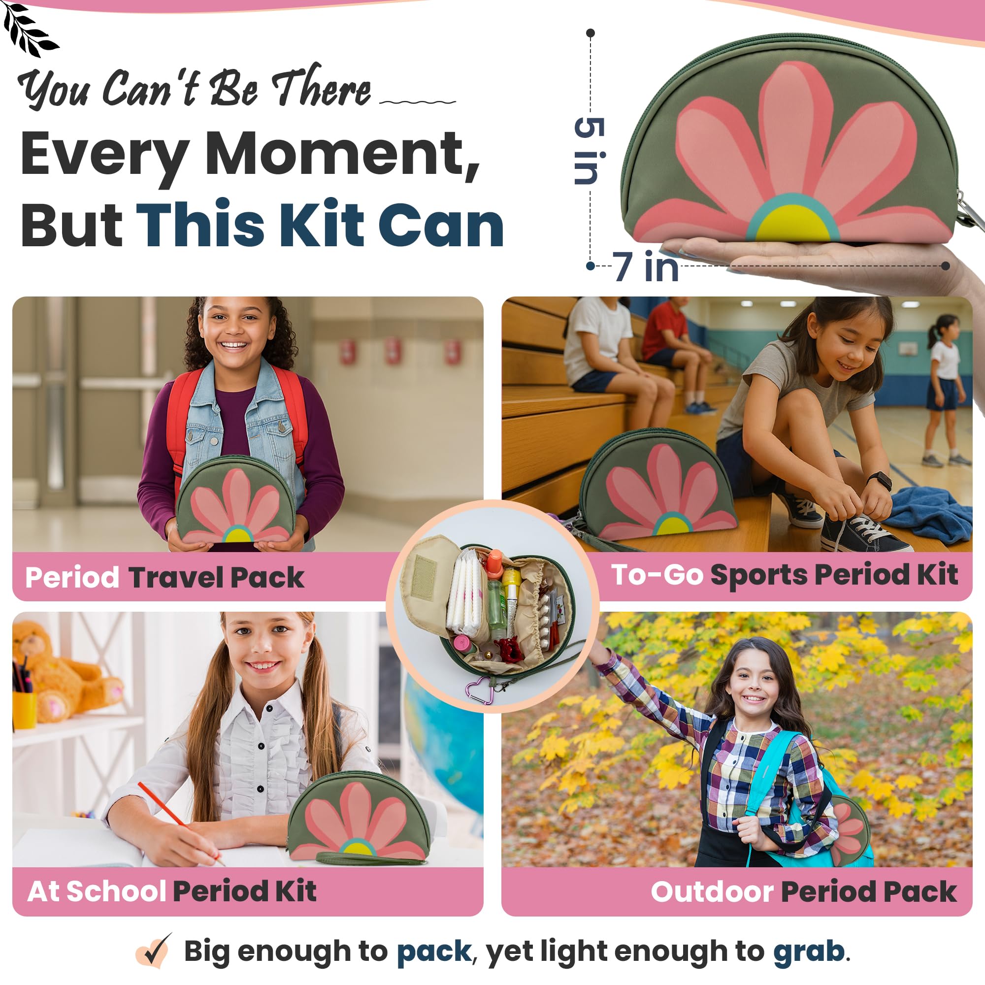 The Bloom pads and liners are neatly arranged for easy changes at school or home