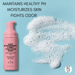 The Blush Spot Strawberry Foaming Wash strawberry scent visual for refreshing aroma.