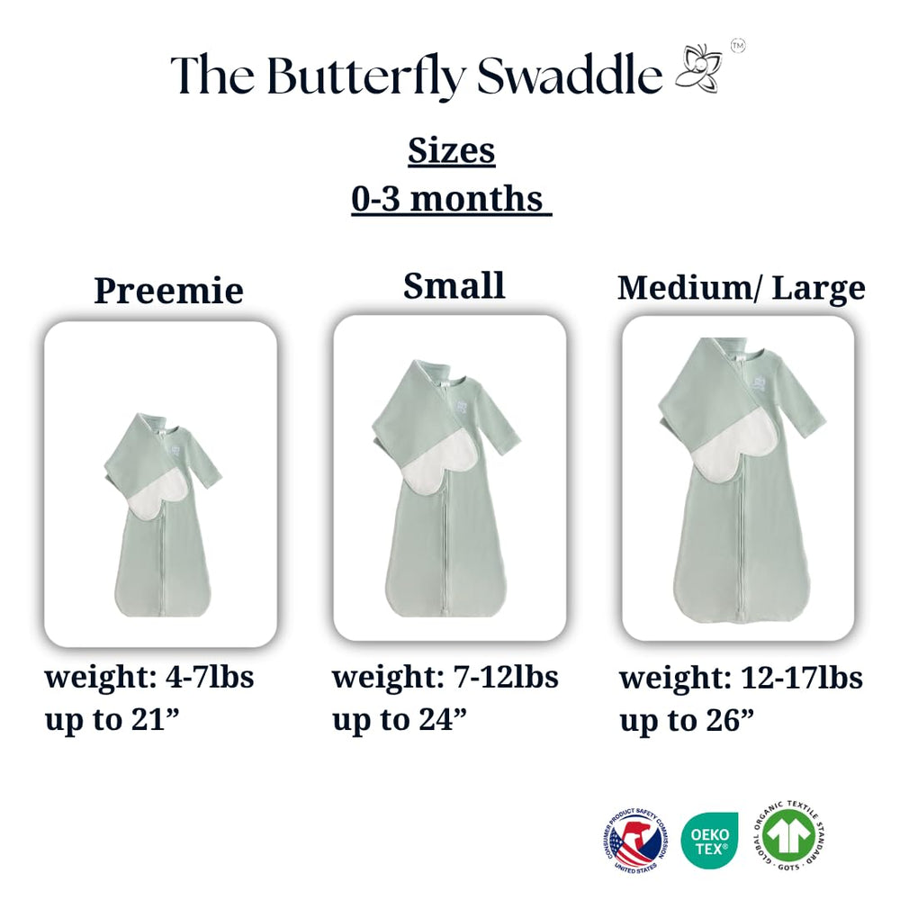 The Butterfly Swaddle four-way stretch fabric delivers gentle, womb-like comfort.
