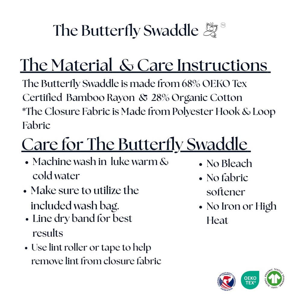 The Butterfly Swaddle in-use demonstrates secure nighttime coverage