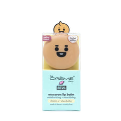 The Crème Shop BT21 Shooky lip balm packaging with Brown Sugar Milk Tea, hydration on the go.