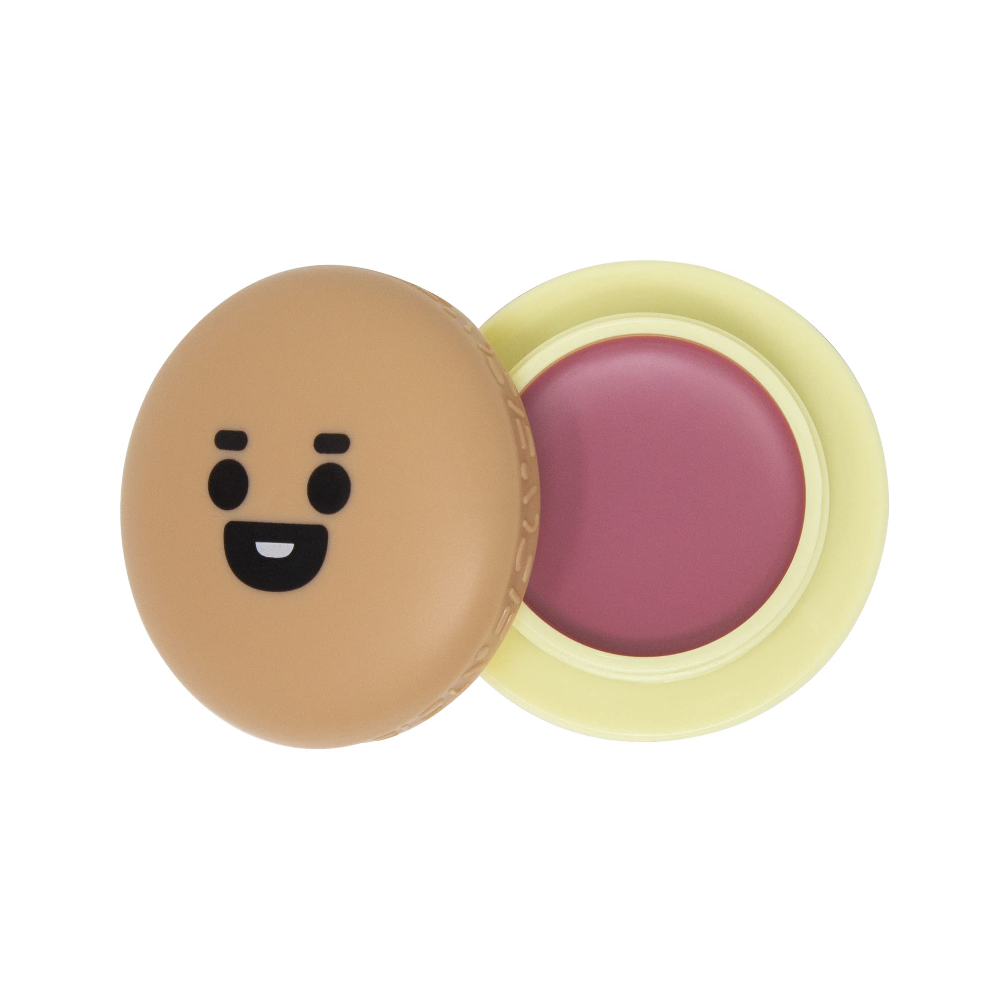 Close-up of The Crème Shop BT21 Shooky lip balm in use on lips.