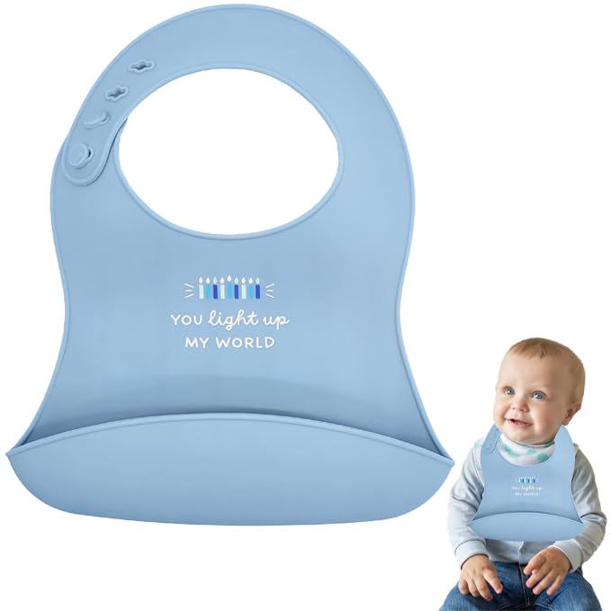 The Dreidel Company dreidel design bib for mess-free mealtime