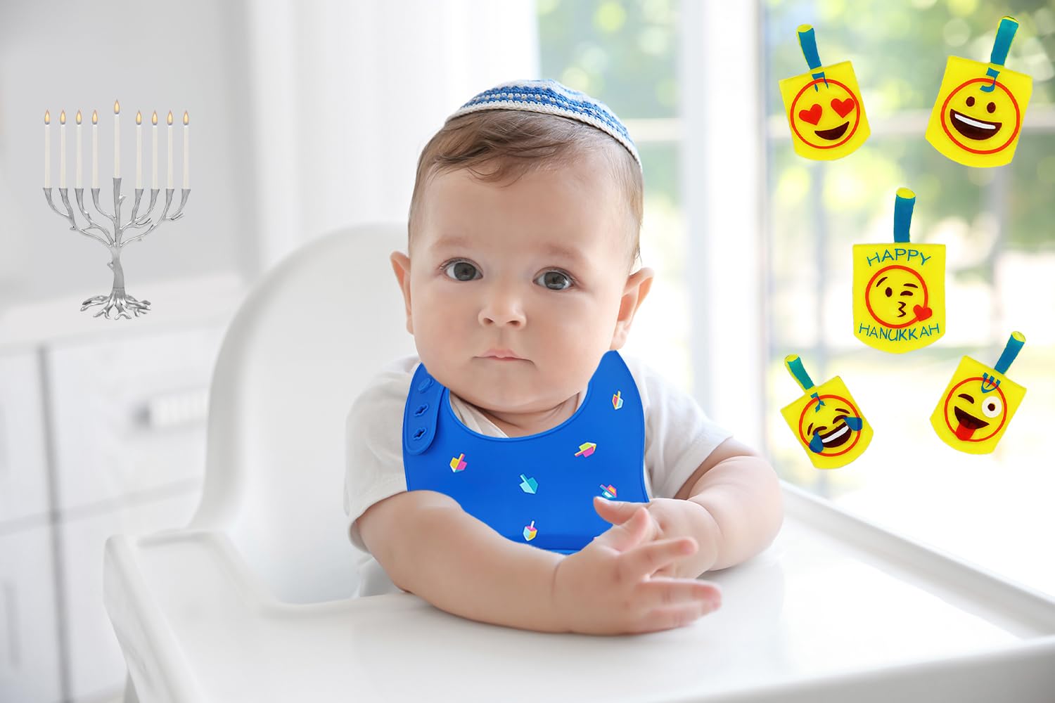 The Dreidel Company Hanukkah bib unisex design fits both genders.