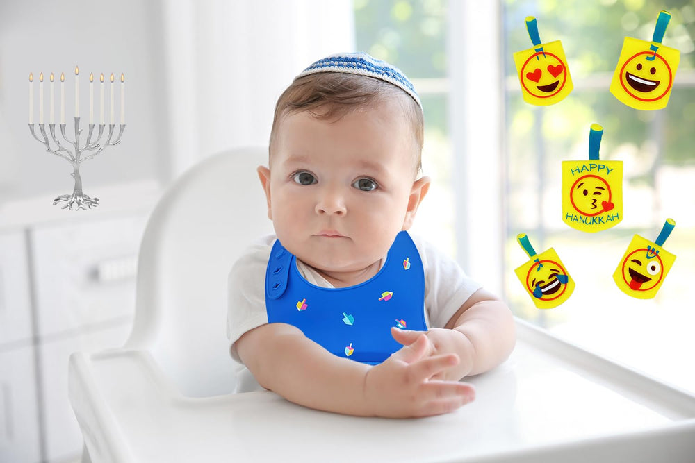The Dreidel Company Hanukkah bib unisex design fits both genders.