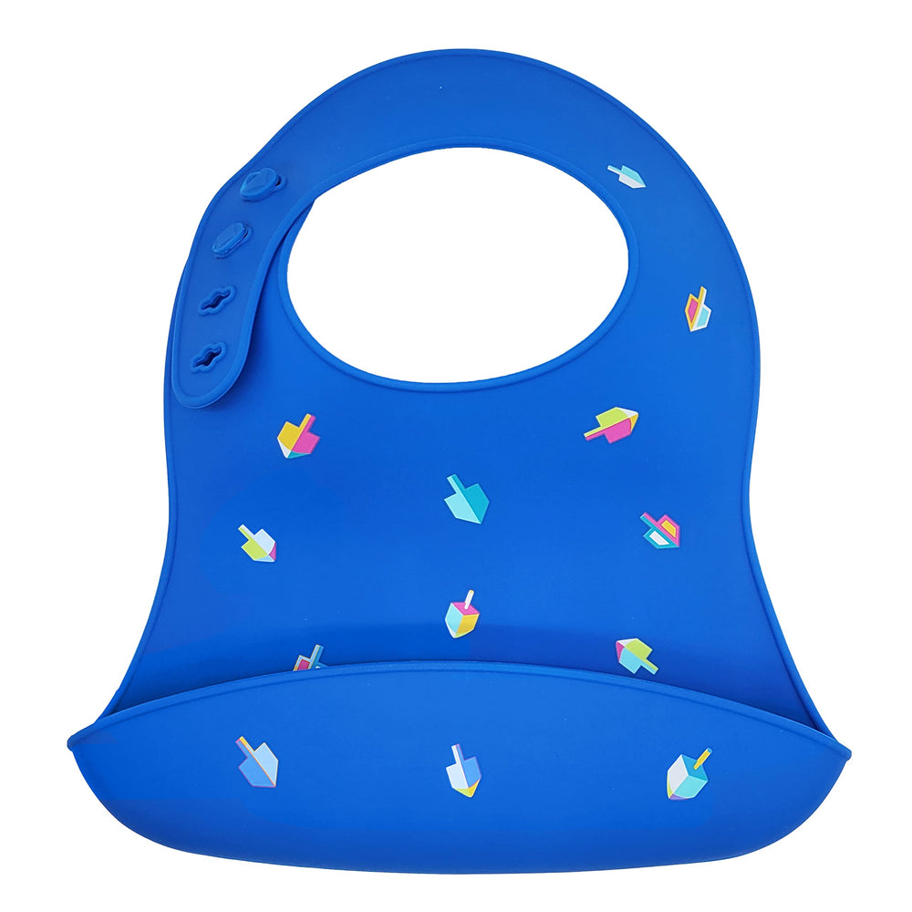The Dreidel Company Hanukkah bib with You Light Up My World design keeps outfits clean.