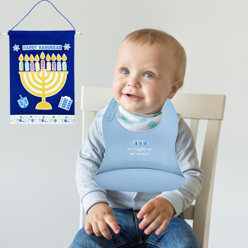 The Dreidel Company mealtime bib ready for family celebrations