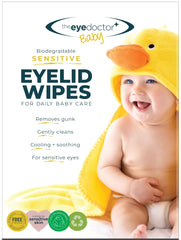 The Eye Doctor Sensitive Baby Eye Wipes in a 40-sachet pack for gentle cleaning around delicate eyes.