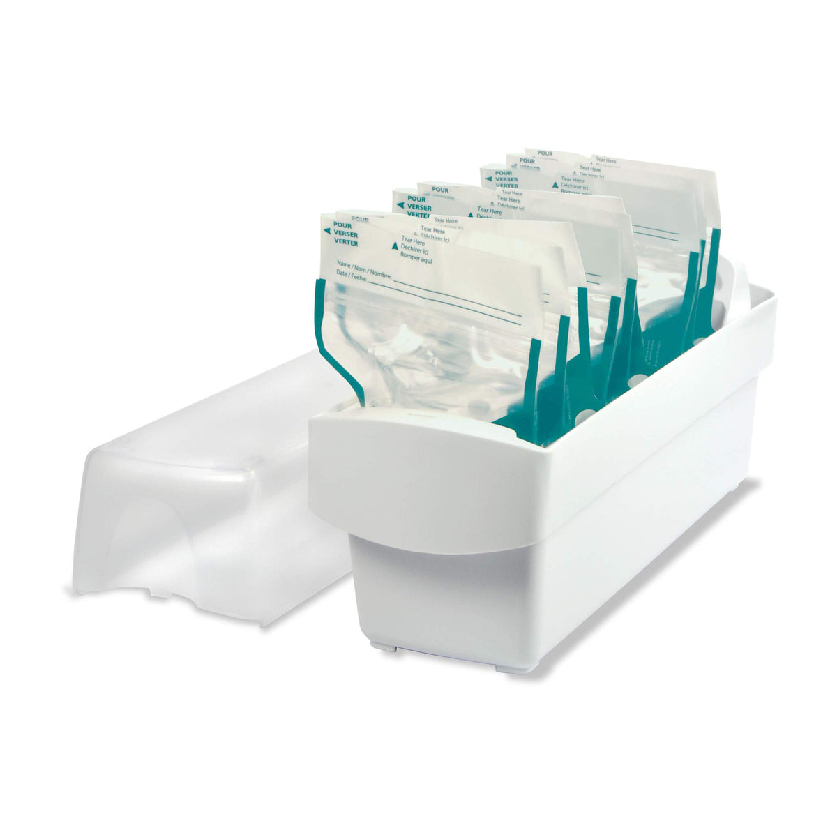 The First Years Breastflow freezer organizer front view keeps bags neatly arranged for quick access.