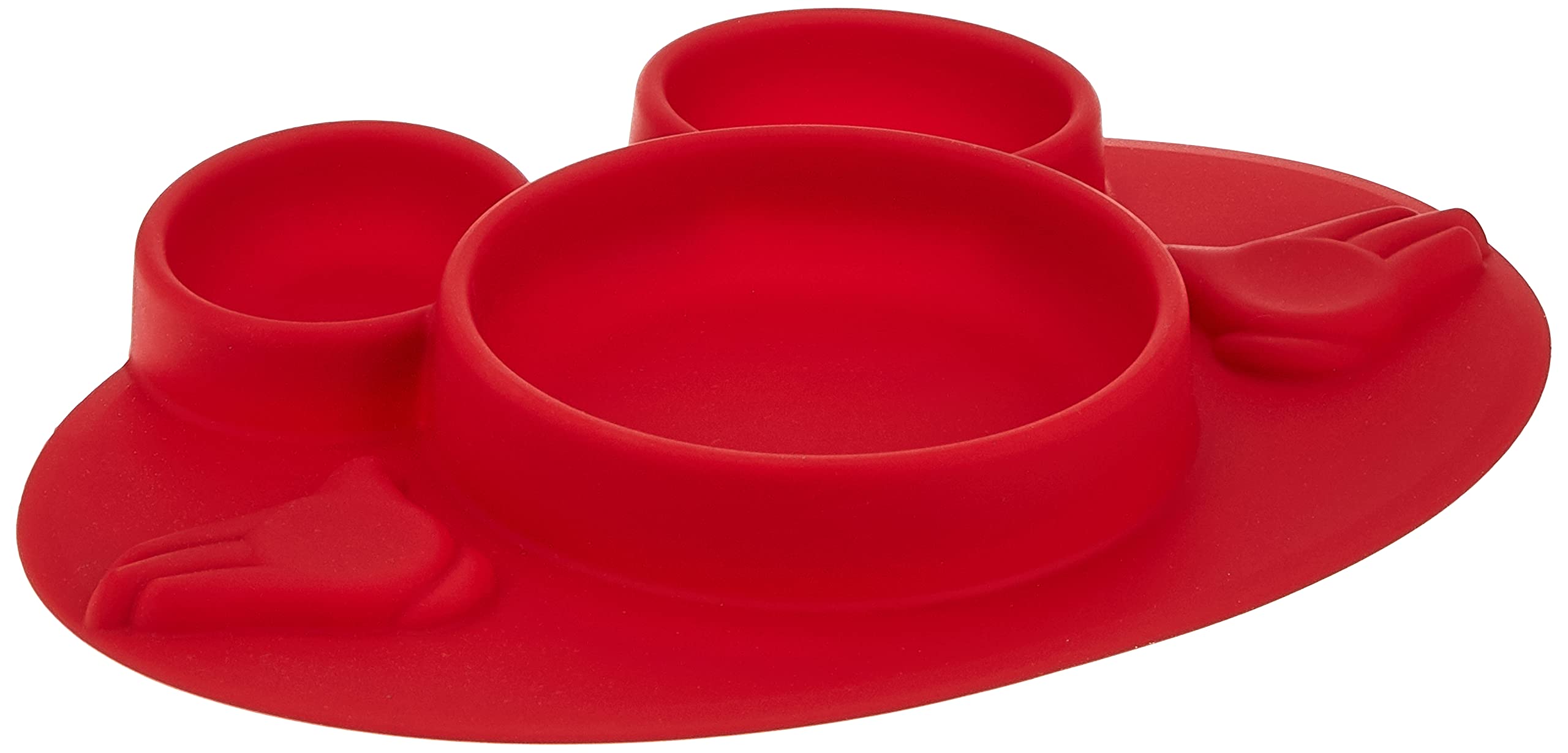 The First Years Mickey Mouse 2-in-1 sectioned plate keeps foods organized during meals.