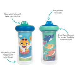 The First Years Pinkfong insulated sippy cup spout supports easy transition to open cup