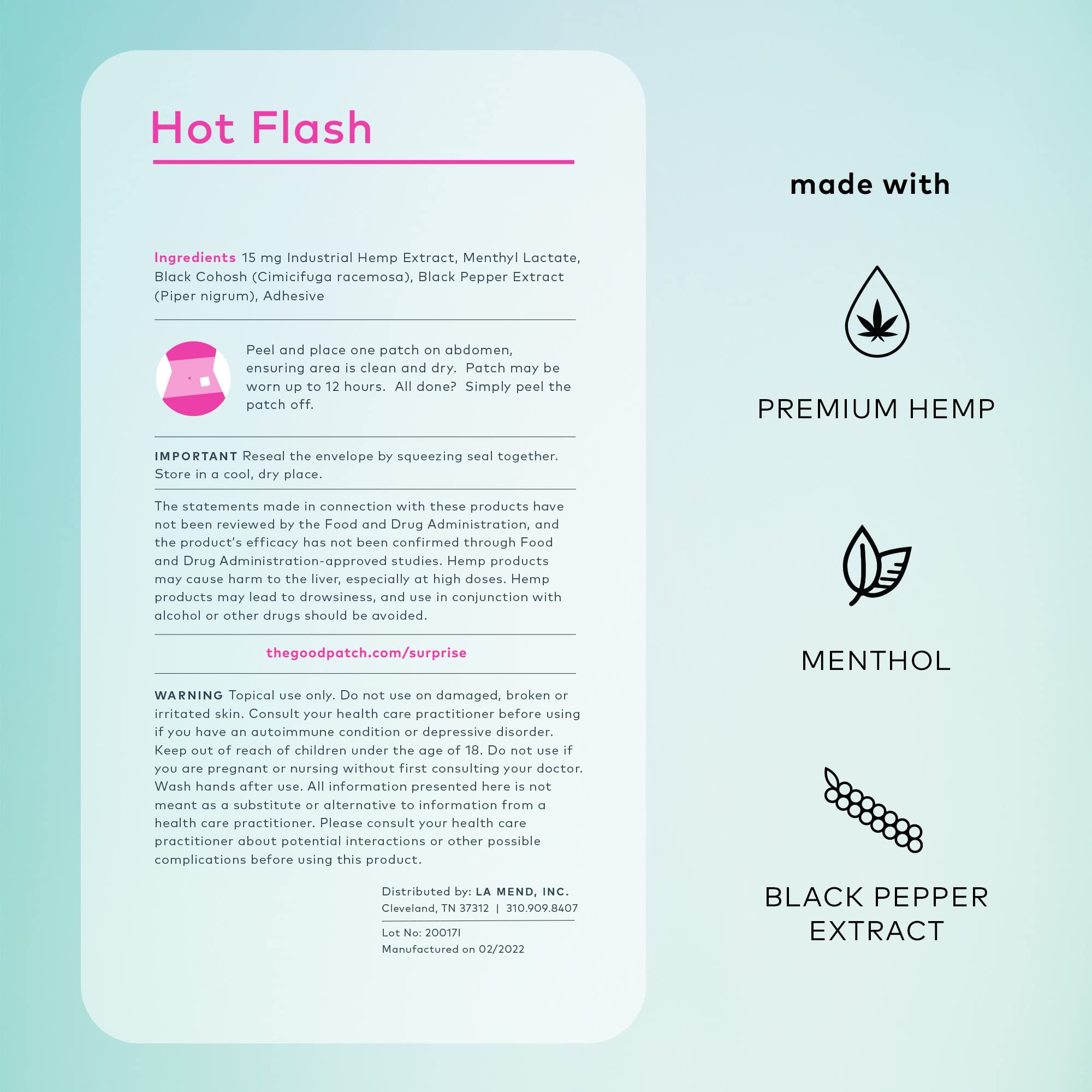 The Good Patch hot flash patch applied on the forearm for sustained wear.