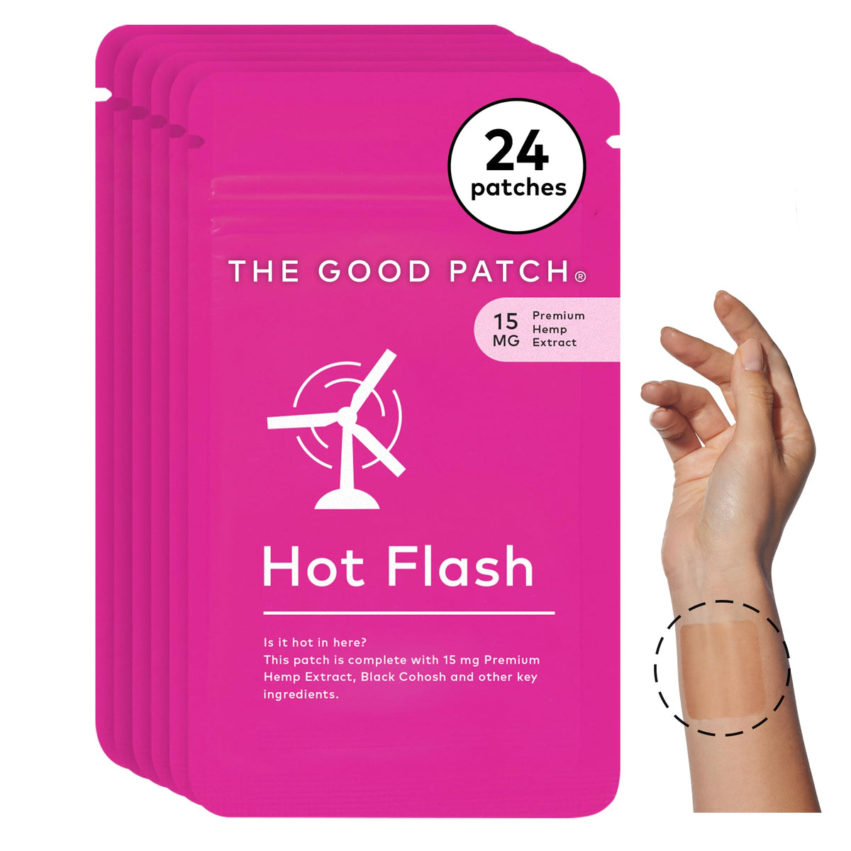 The Good Patch Hot Flash Patch pack front showing discreet menopause relief option