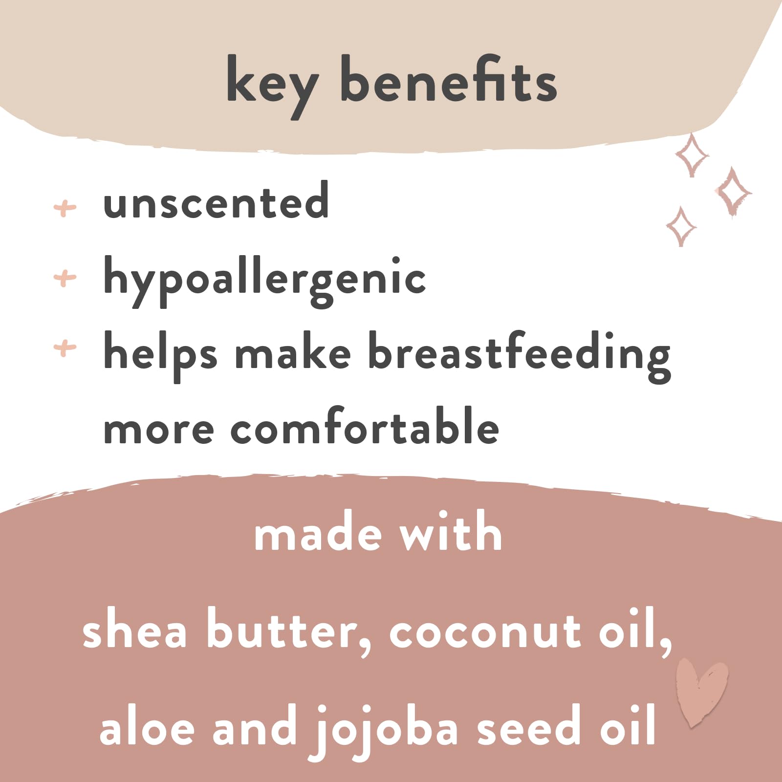 Shea butter richness helps soften delicate skin during breastfeeding.