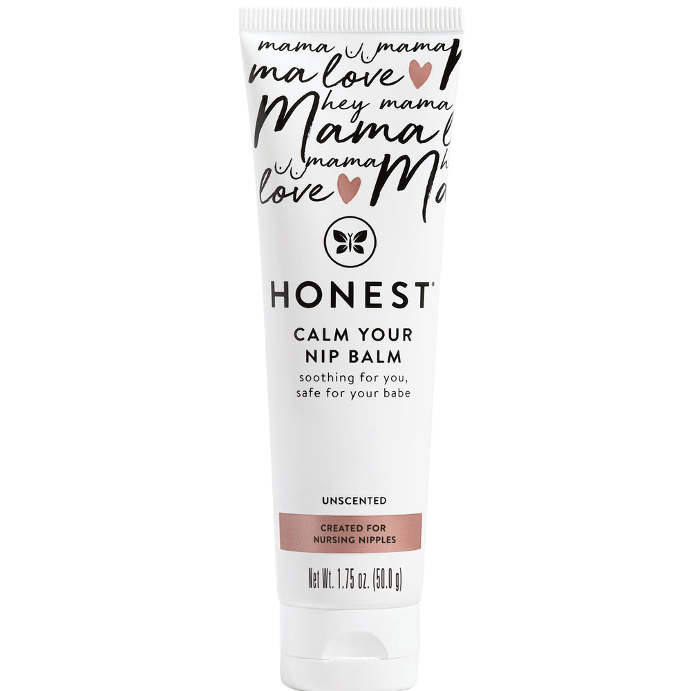 The Honest Company Mama Calm Nip Balm tube packaging shows safe, convenient nursing care.