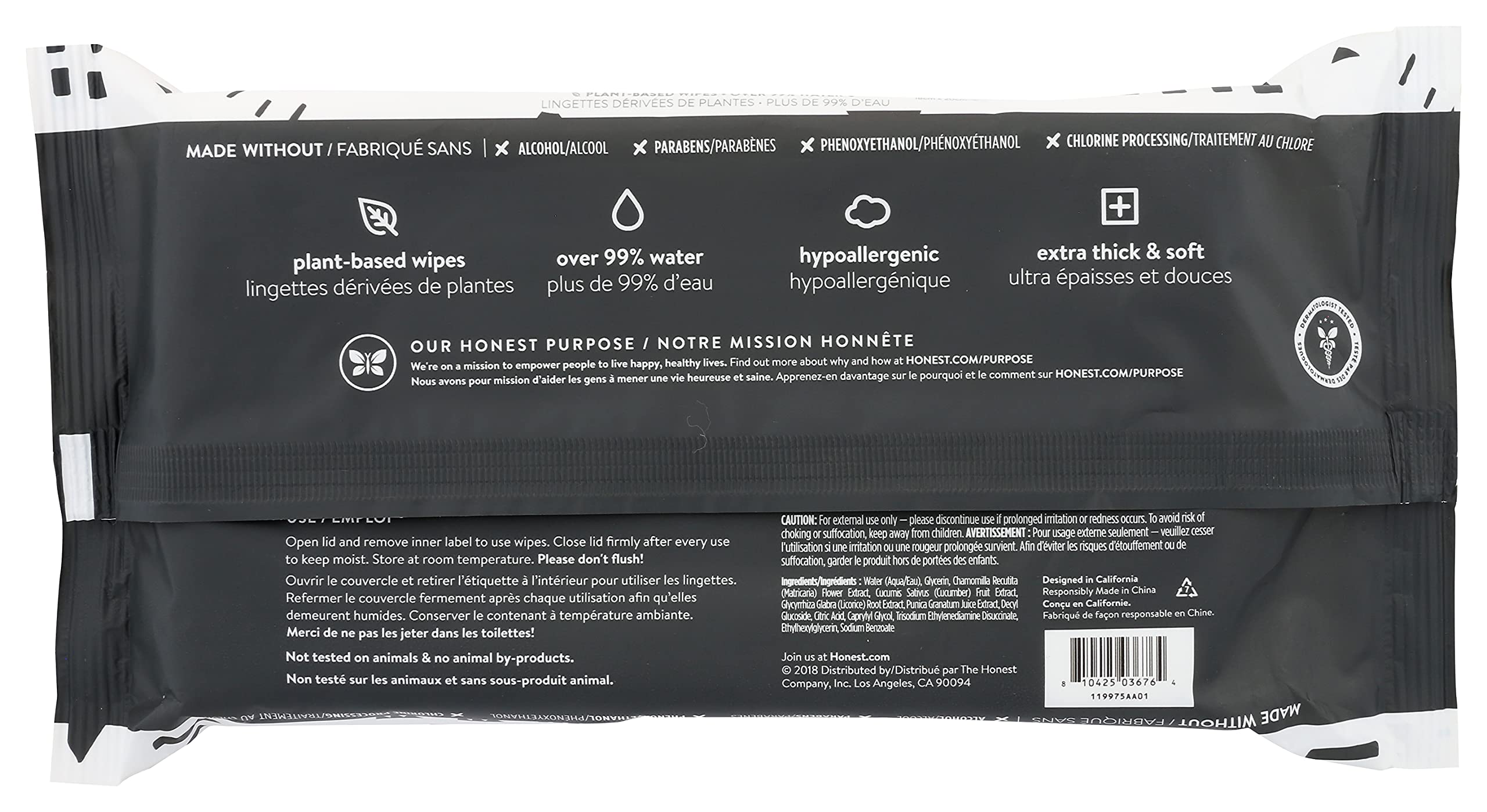 Water-forward wipes with over 99% water for gentle cleansing.