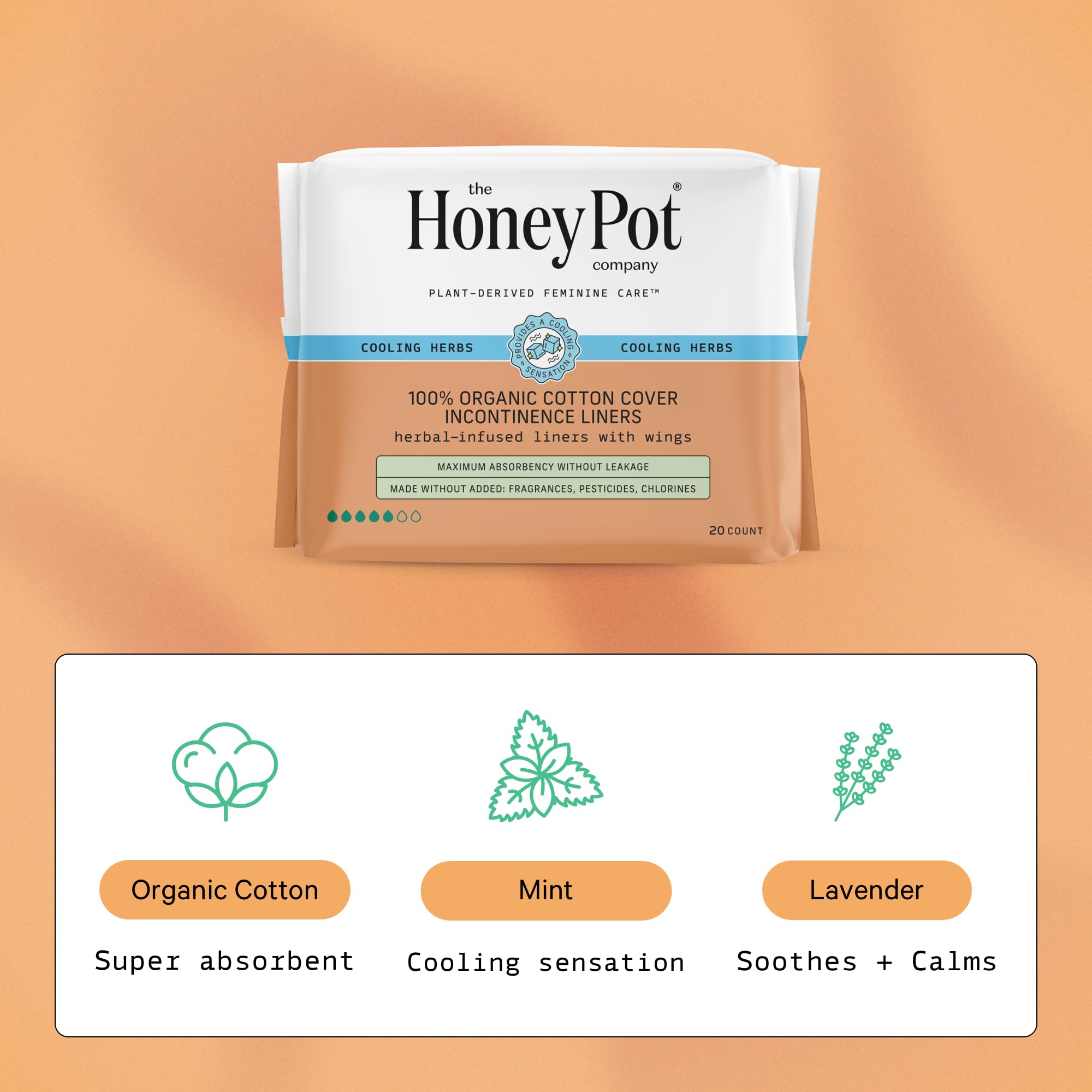 The Honey Pot liner delivers up to 50 mL absorbency for light leaks.