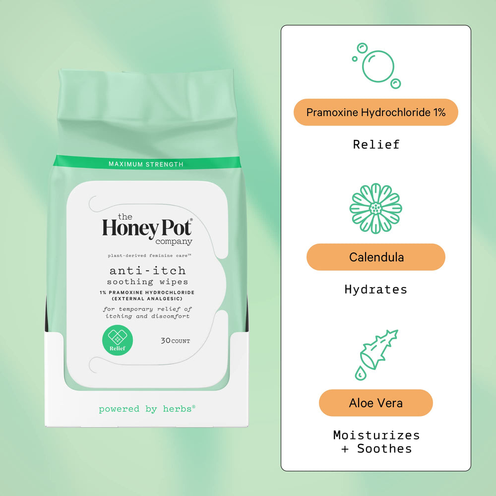 The Honey Pot Anti-Itch Wipes back panel showing directions and ingredients