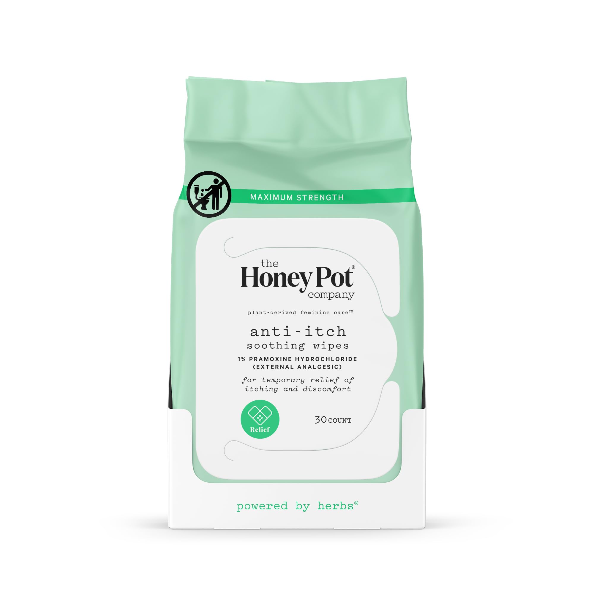 The Honey Pot Anti-Itch Wipes front pack view for quick relief on the go
