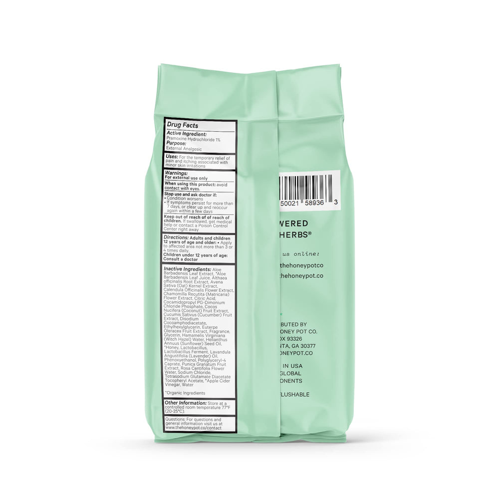 Packaging highlights calendula, lavender, and aloe on The Honey Pot Wipes