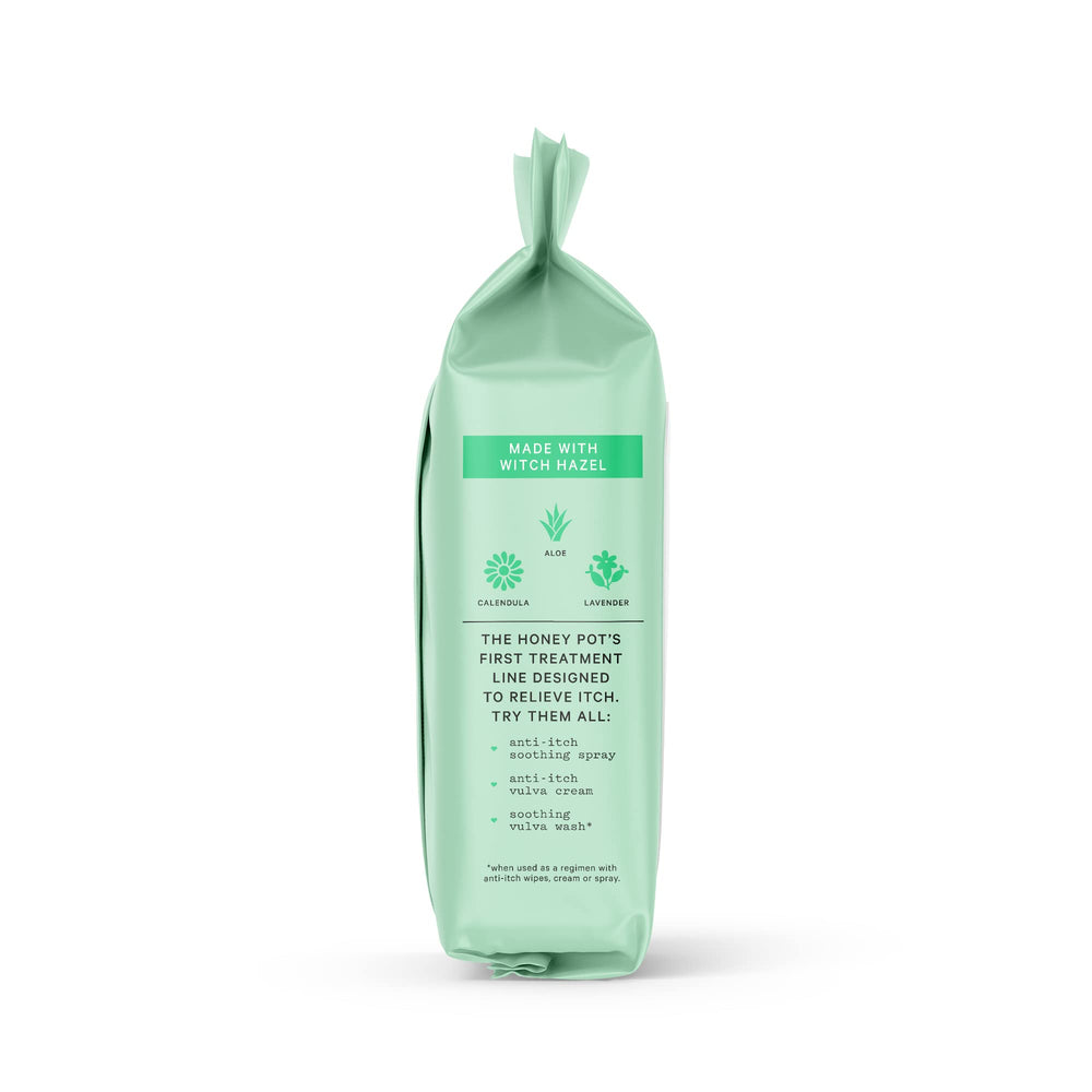 Travel-ready The Honey Pot Anti-Itch Wipes in compact packaging for on-the-move care