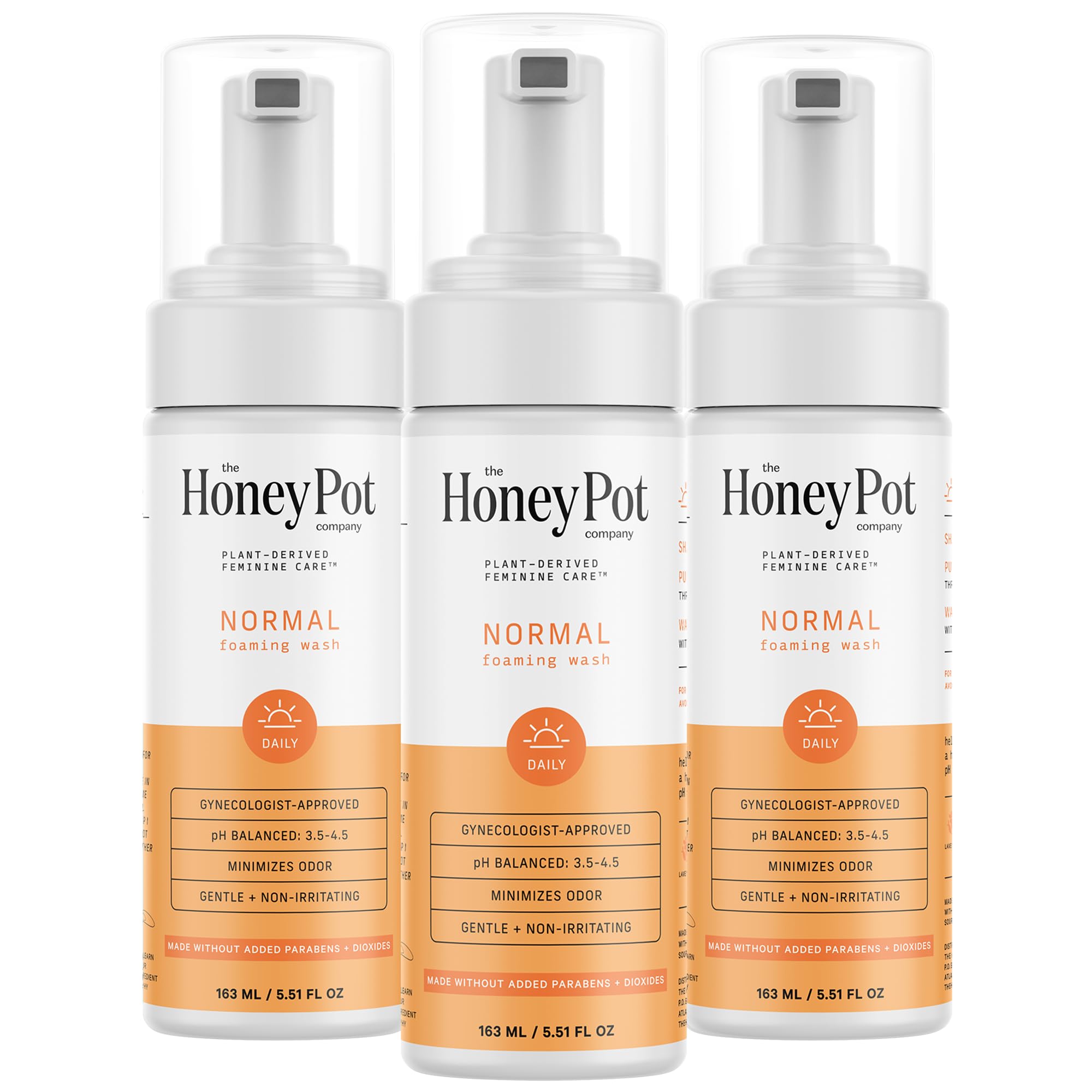 The Honey Pot balance bottle pump shows gentle cleansing with pH balance.