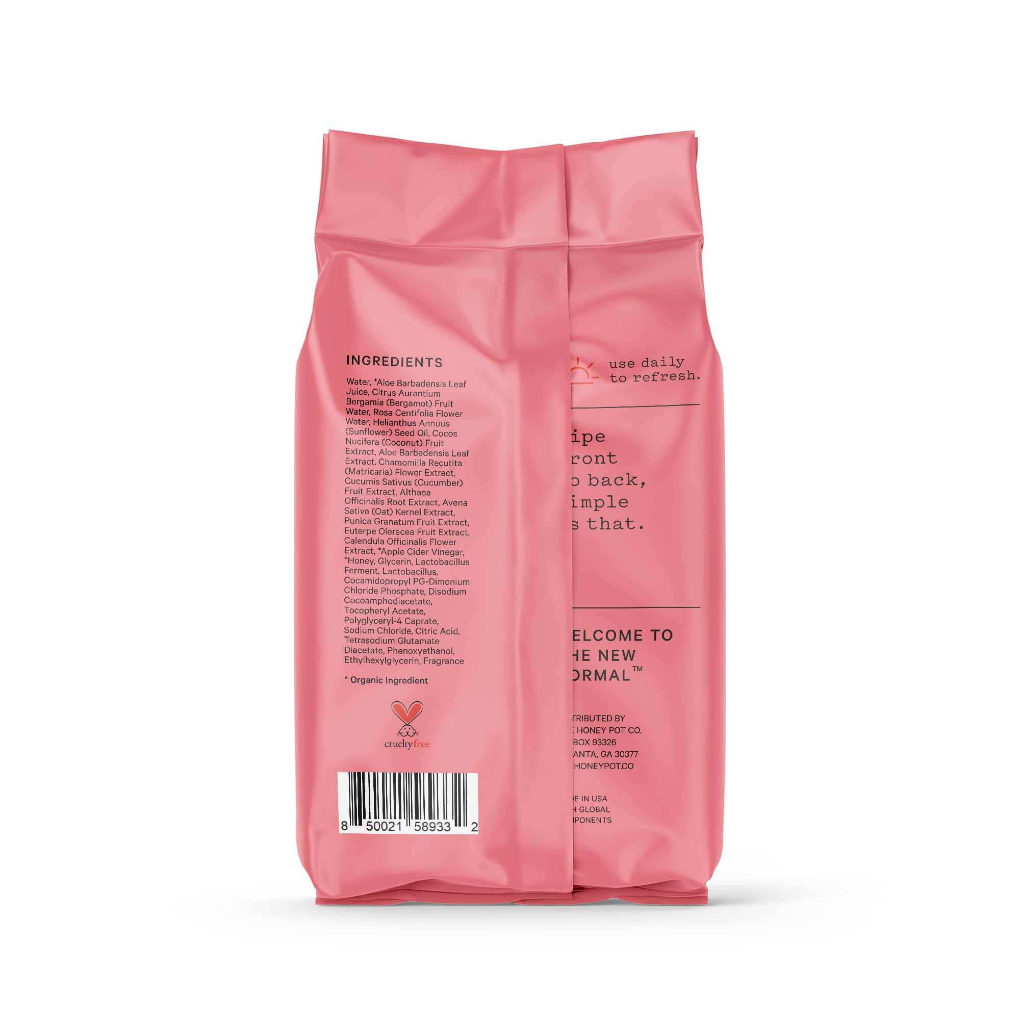 The Honey Pot Bergamot Rose wipes Calendula calming for sensitive skin.