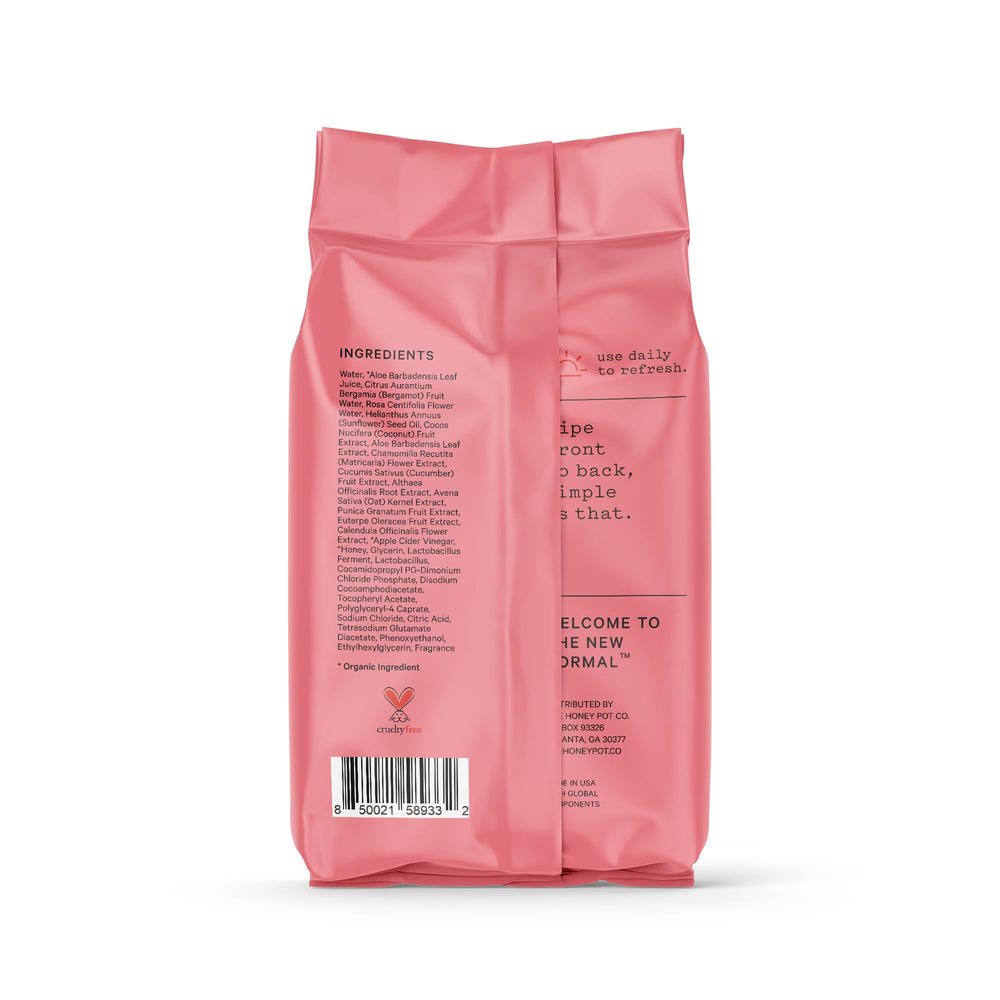 The Honey Pot Bergamot Rose wipes Calendula calming for sensitive skin.