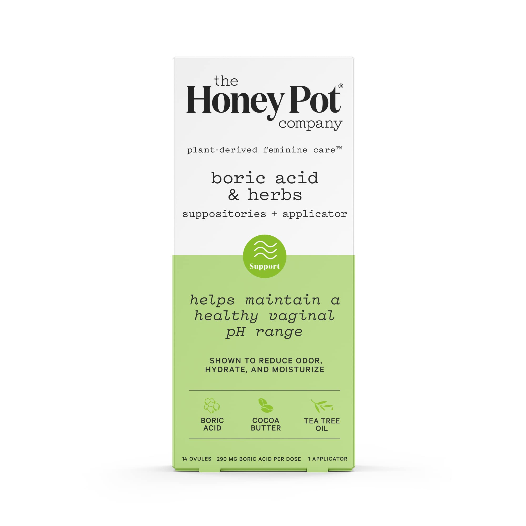 The Honey Pot Company 7-day boric acid suppositories pack shot for pH support