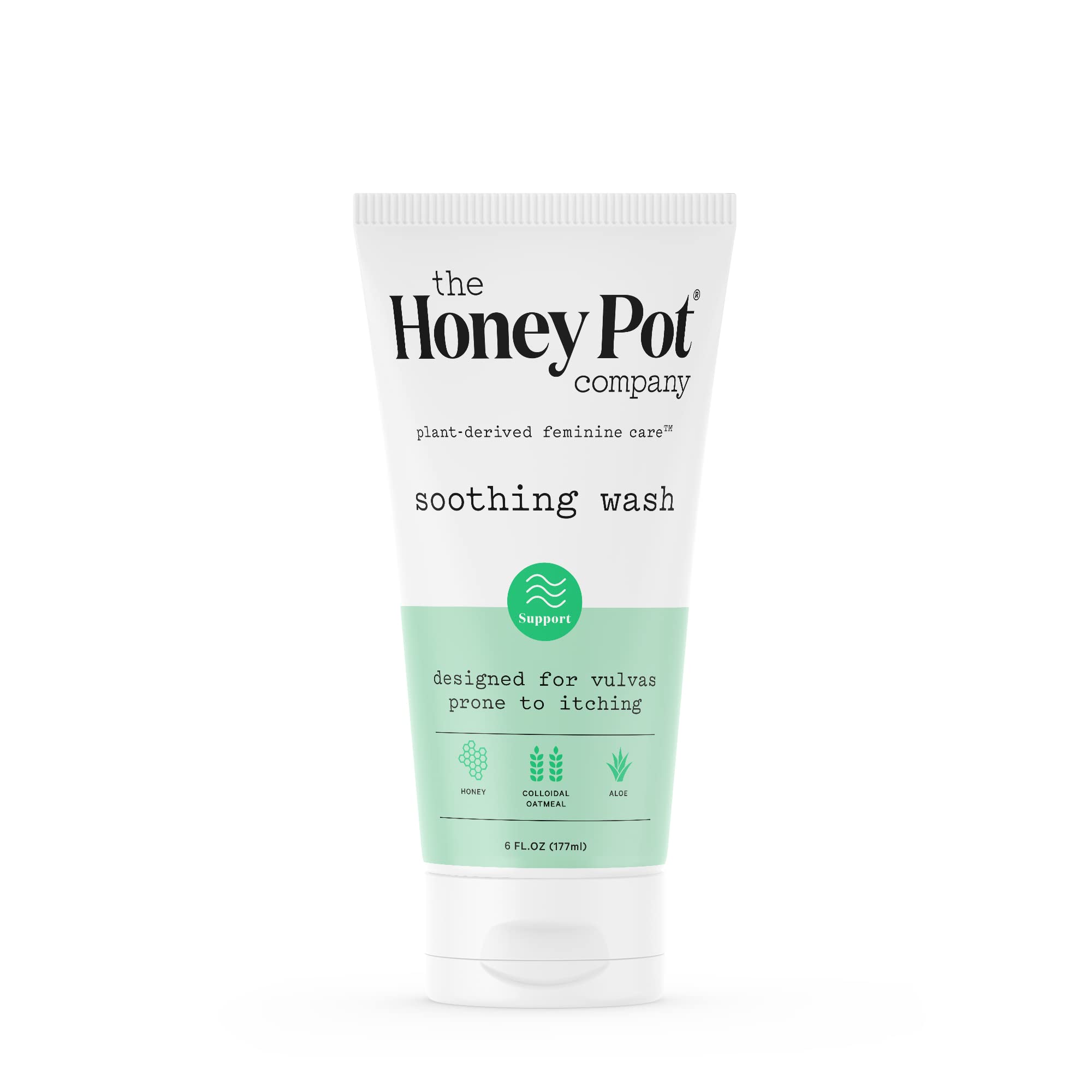 The Honey Pot anti-itch wash bottle provides gentle cleansing for sensitive vulvar skin.