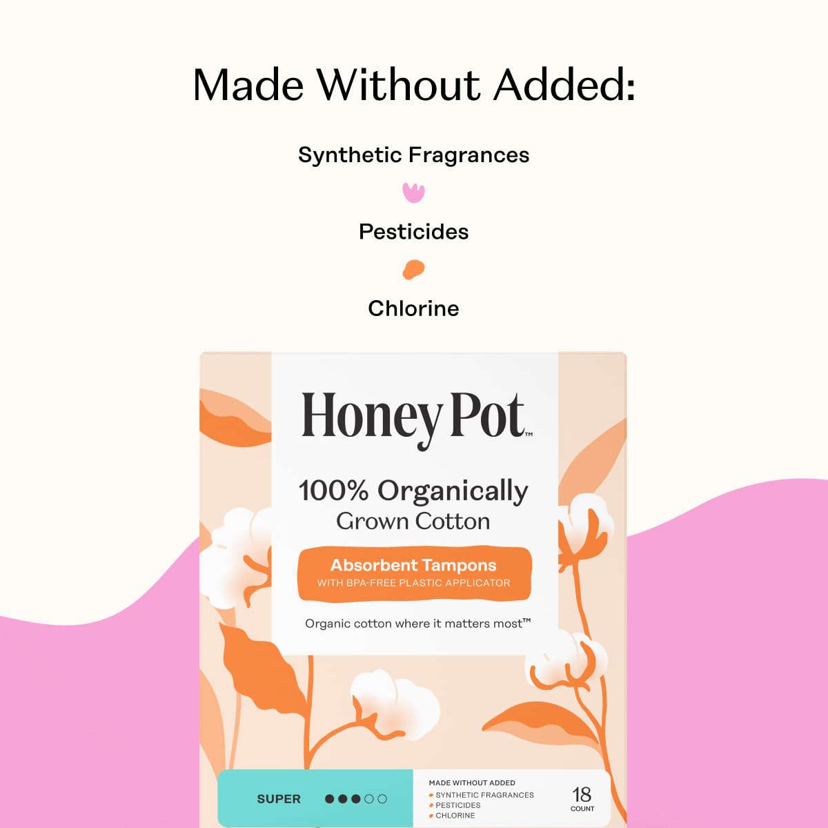 The Honey Pot bio plastic applicator image highlights smooth insertion.