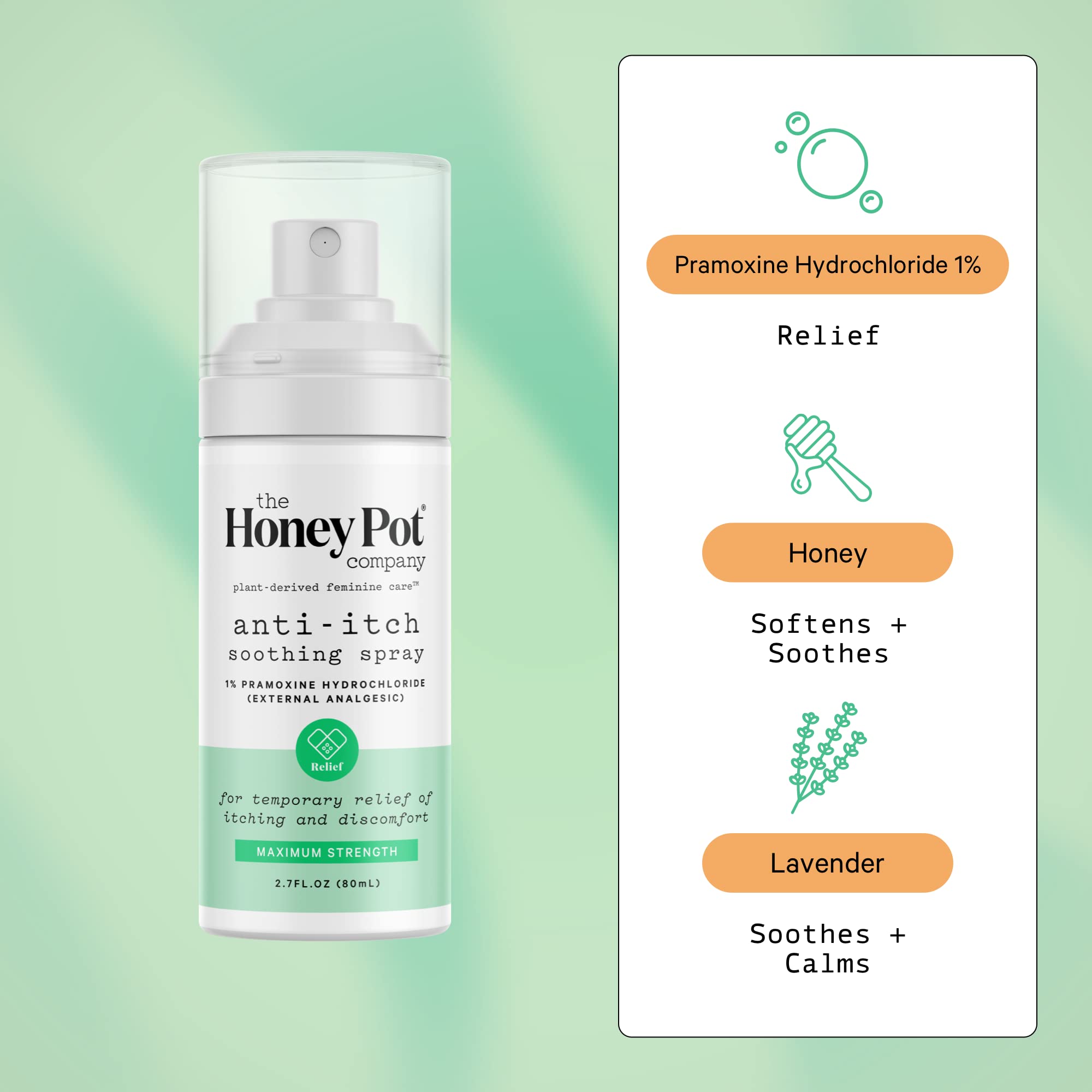 The Honey Pot spray application demonstrates quick itch relief in use.
