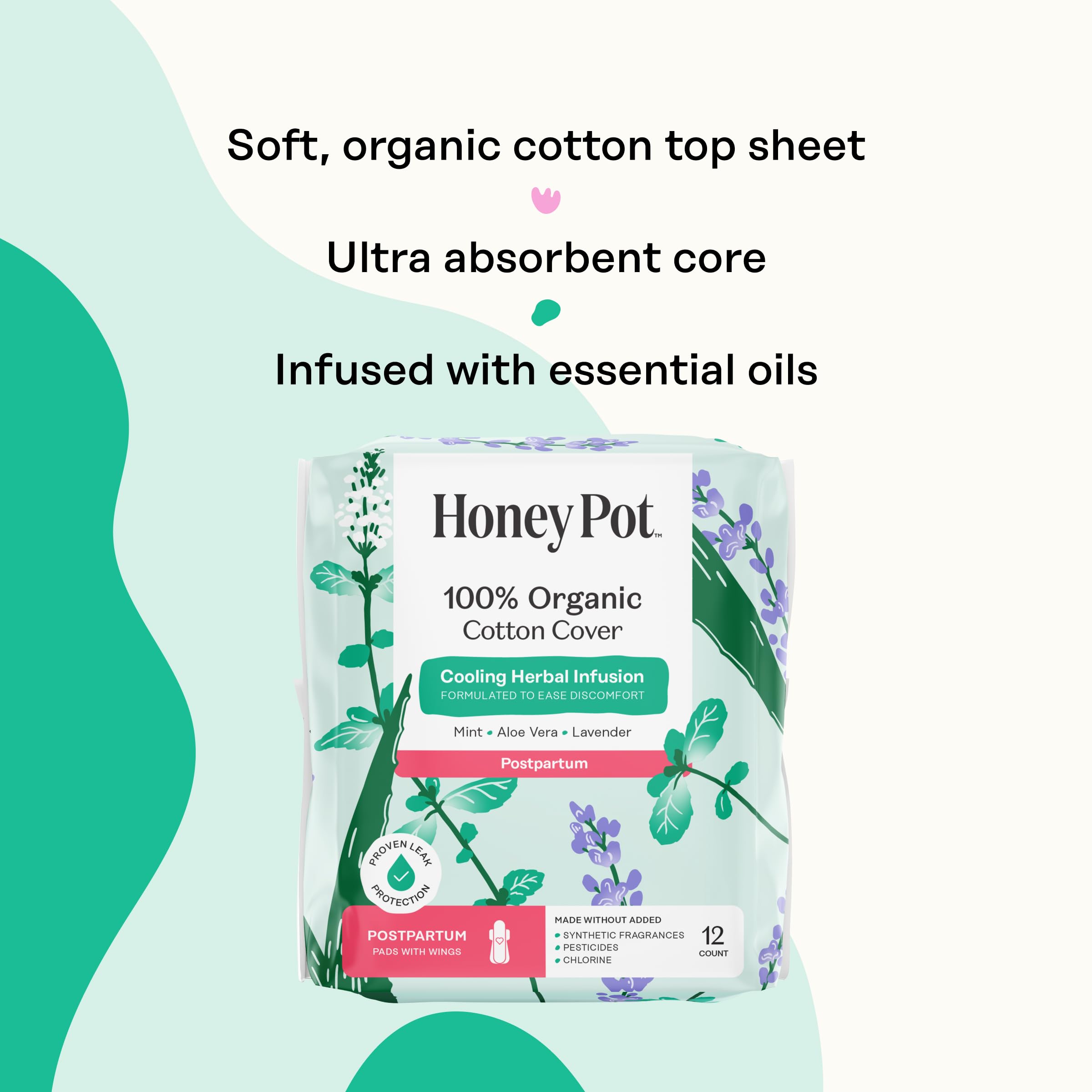 The Honey Pot Company lavender-rose-aloe-mint infusion pads soothe and cool during recovery.