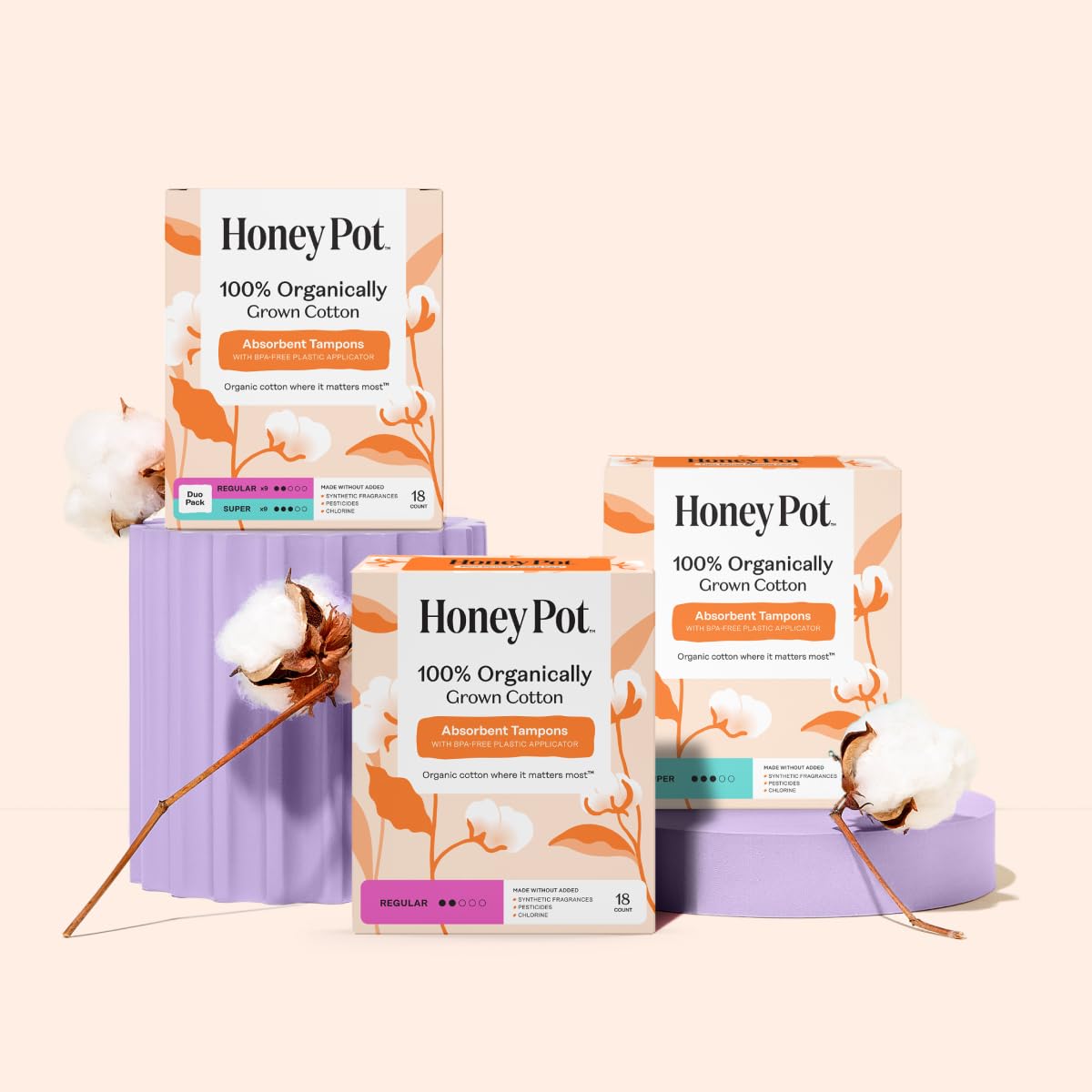The Honey Pot natural odor-absorbing properties feature in tampons for freshness